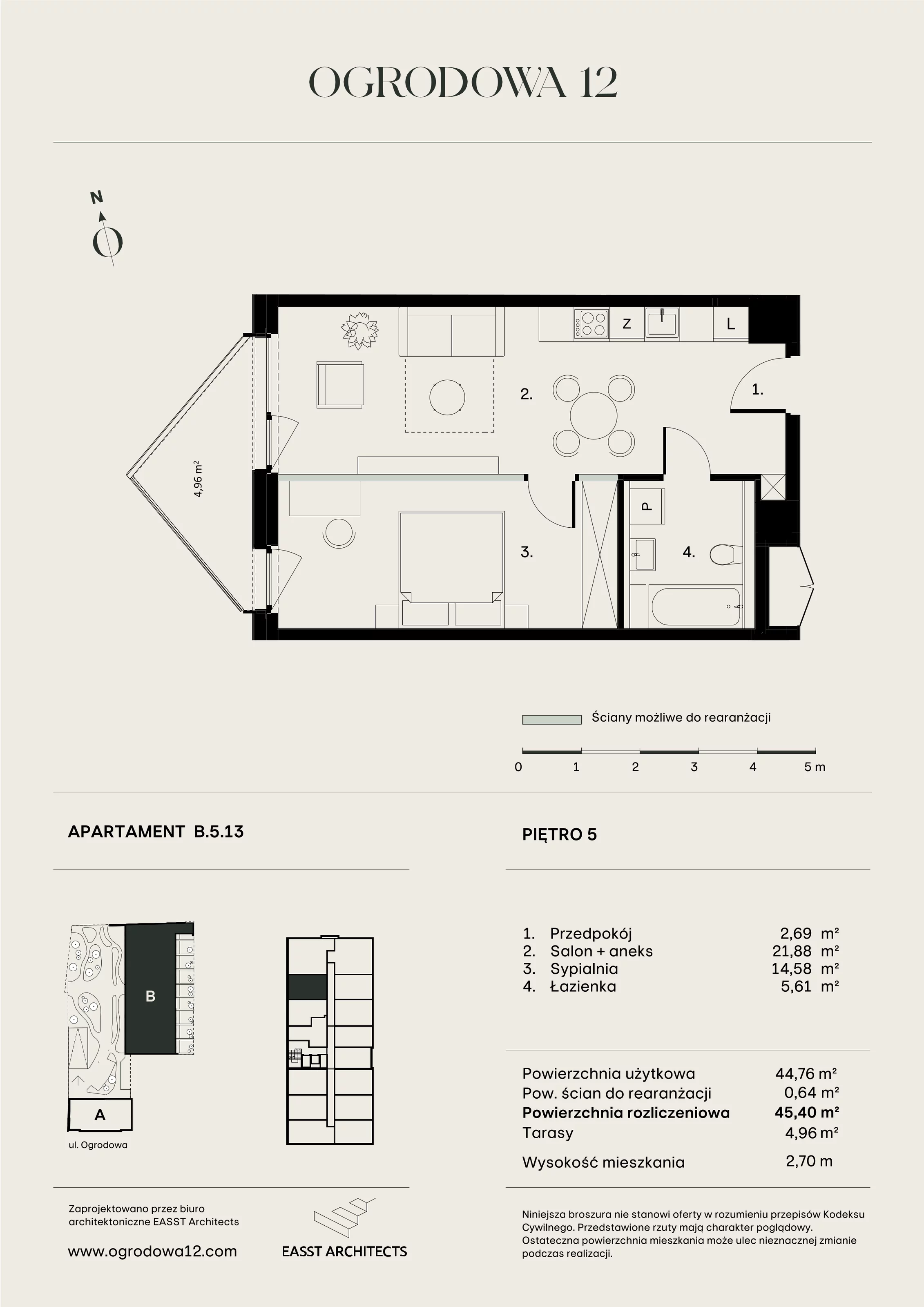 Mieszkanie 45,40 m², piętro 5, oferta nr B/5/13, Ogrodowa 12, Poznań, Stare Miasto, Stare Miasto, ul. Ogrodowa 12