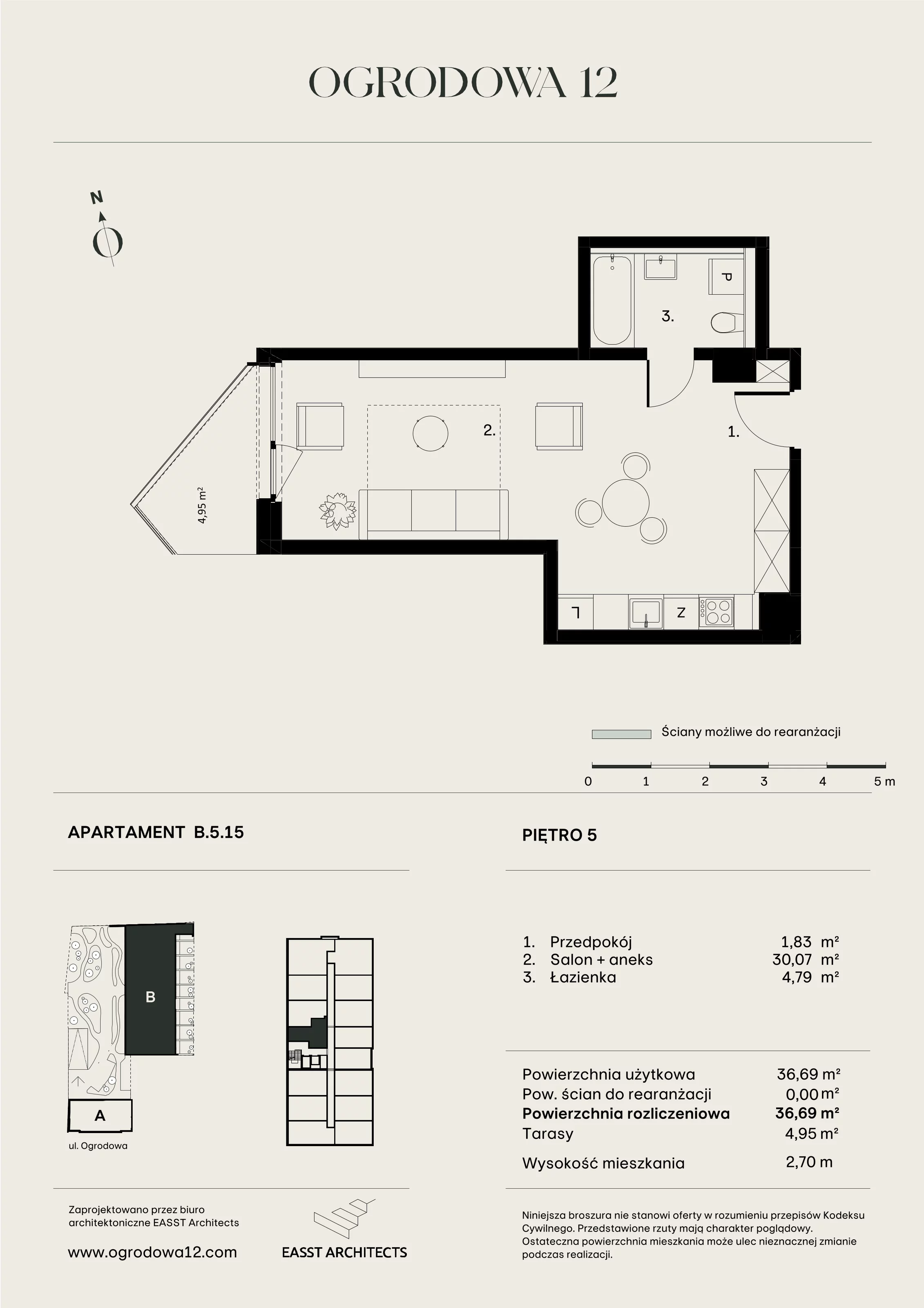 Mieszkanie 36,69 m², piętro 5, oferta nr B/5/15, Ogrodowa 12, Poznań, Stare Miasto, Stare Miasto, ul. Ogrodowa 12