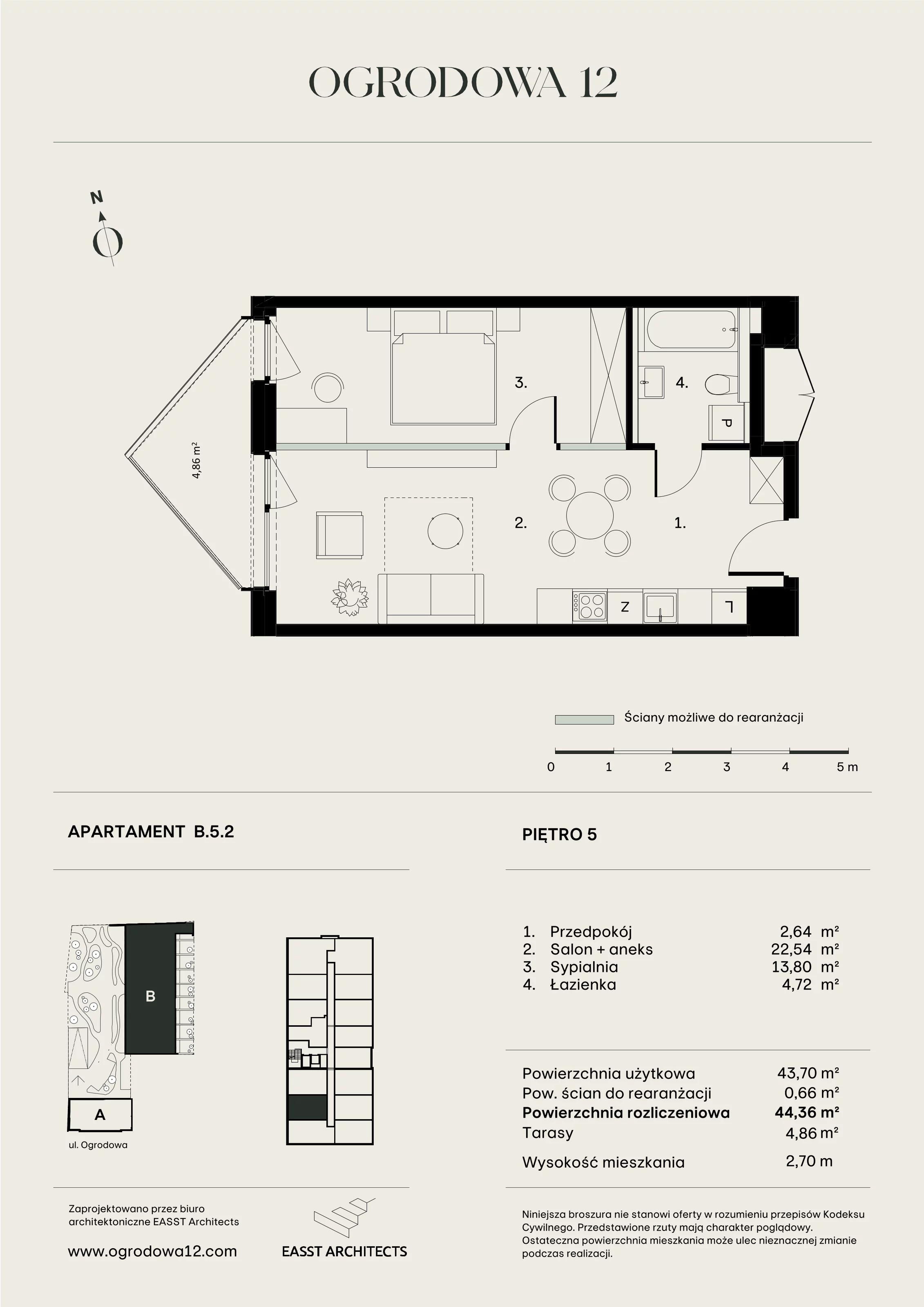 Mieszkanie 44,36 m², piętro 5, oferta nr B/5/2, Ogrodowa 12, Poznań, Stare Miasto, Stare Miasto, ul. Ogrodowa 12