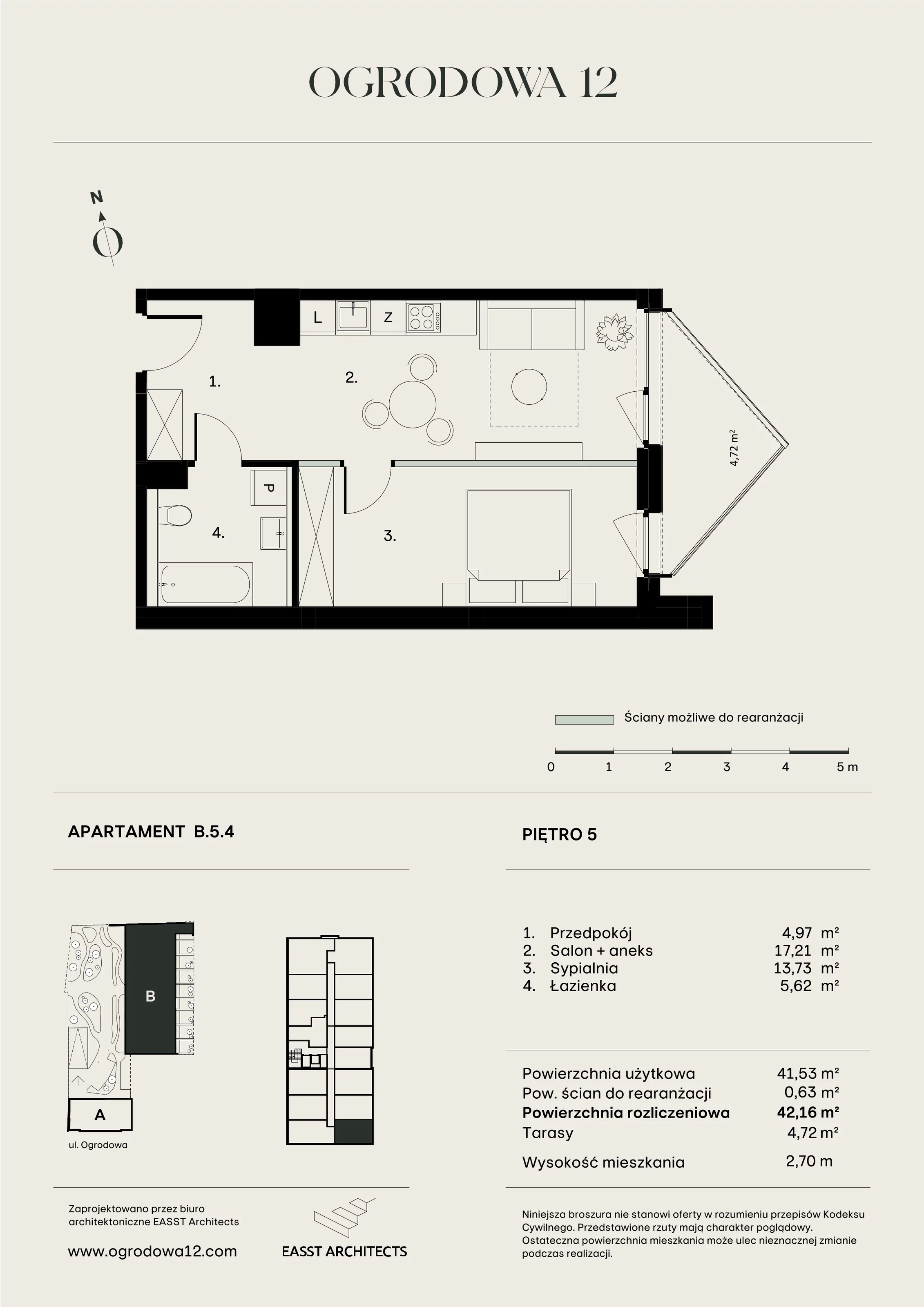 Mieszkanie 42,16 m², piętro 5, oferta nr B/5/4, Ogrodowa 12, Poznań, Stare Miasto, Stare Miasto, ul. Ogrodowa 12