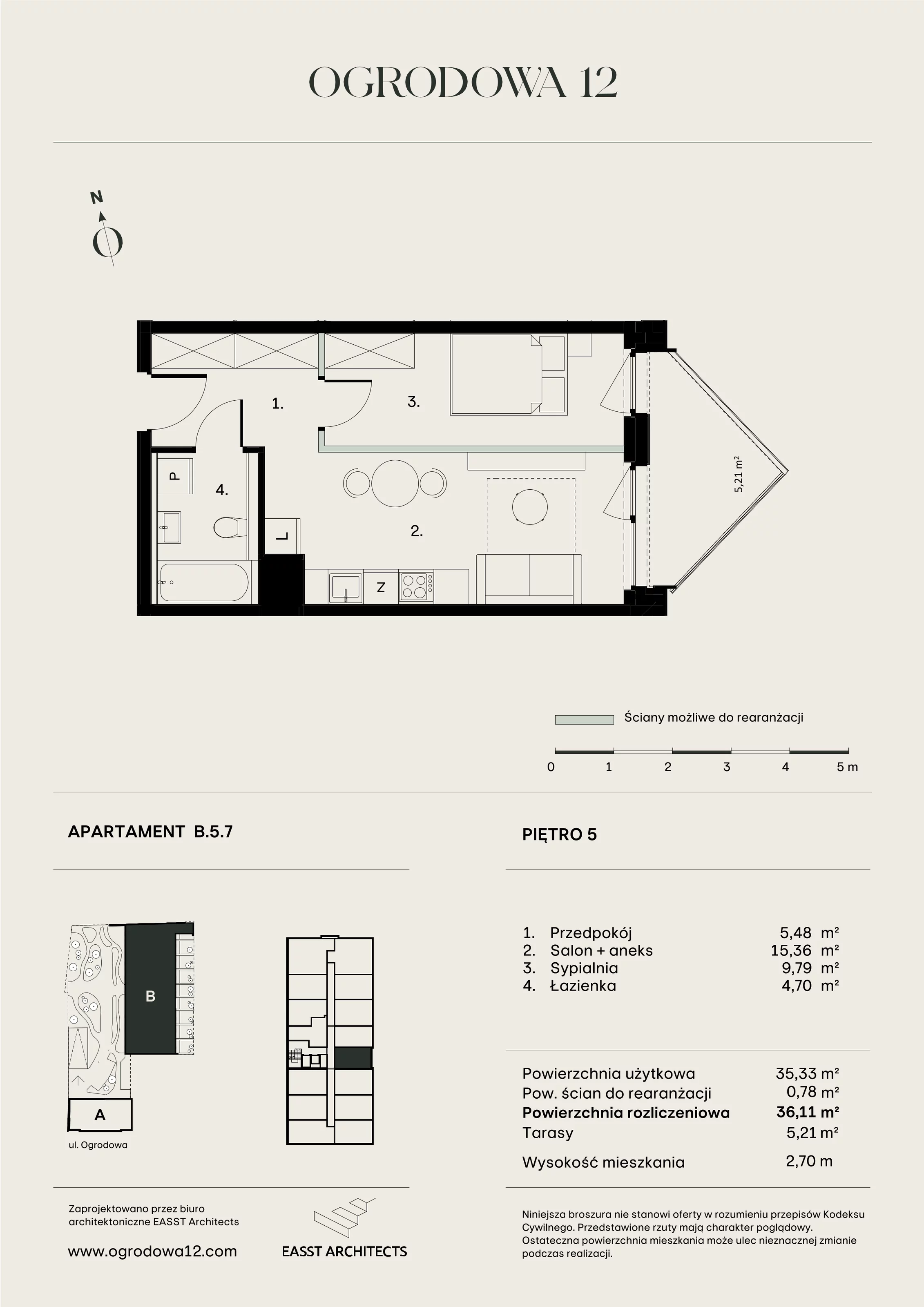 Mieszkanie 36,11 m², piętro 5, oferta nr B/5/7, Ogrodowa 12, Poznań, Stare Miasto, Stare Miasto, ul. Ogrodowa 12