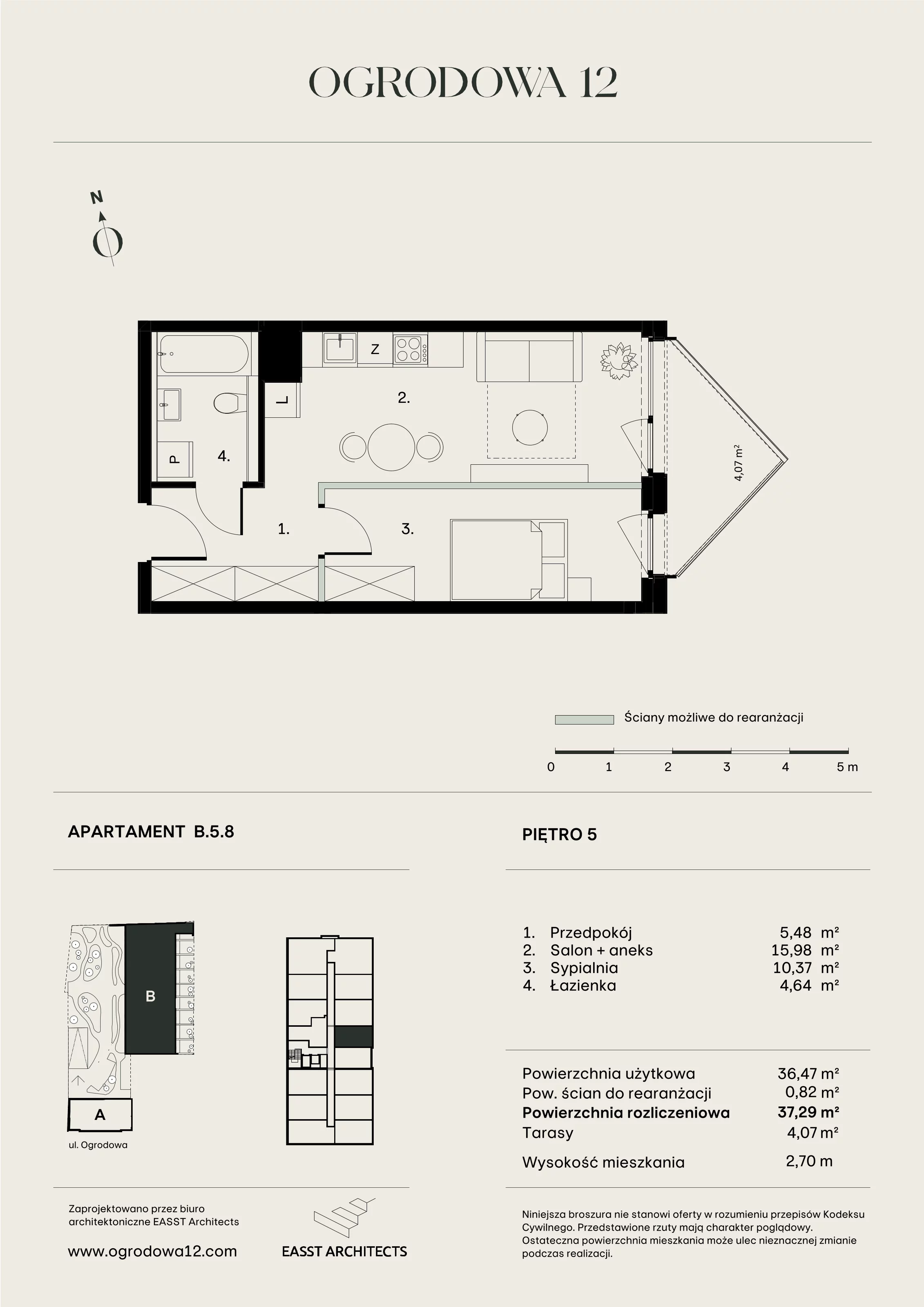 Mieszkanie 37,29 m², piętro 5, oferta nr B/5/8, Ogrodowa 12, Poznań, Stare Miasto, Stare Miasto, ul. Ogrodowa 12