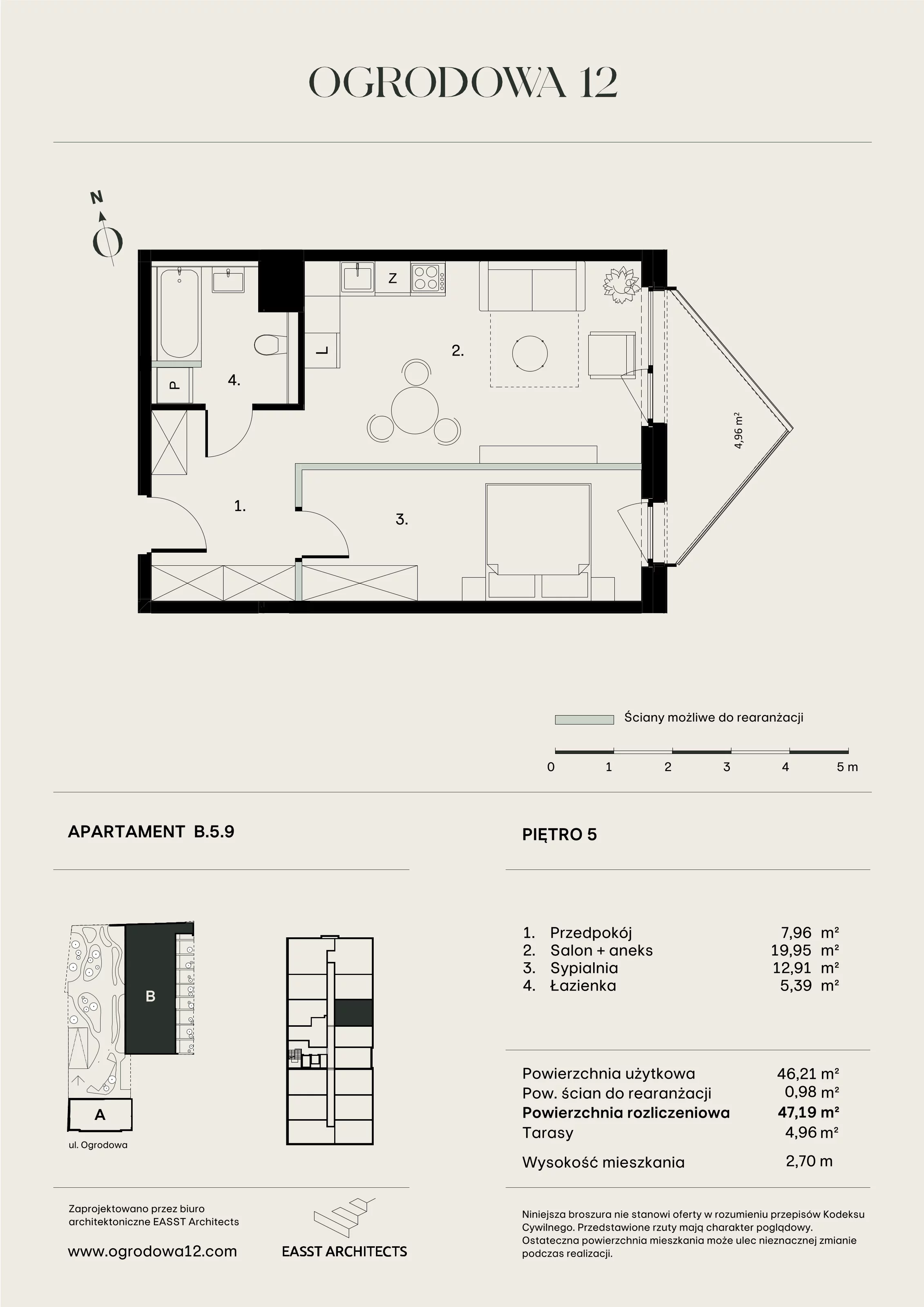 Mieszkanie 47,19 m², piętro 5, oferta nr B/5/9, Ogrodowa 12, Poznań, Stare Miasto, Stare Miasto, ul. Ogrodowa 12