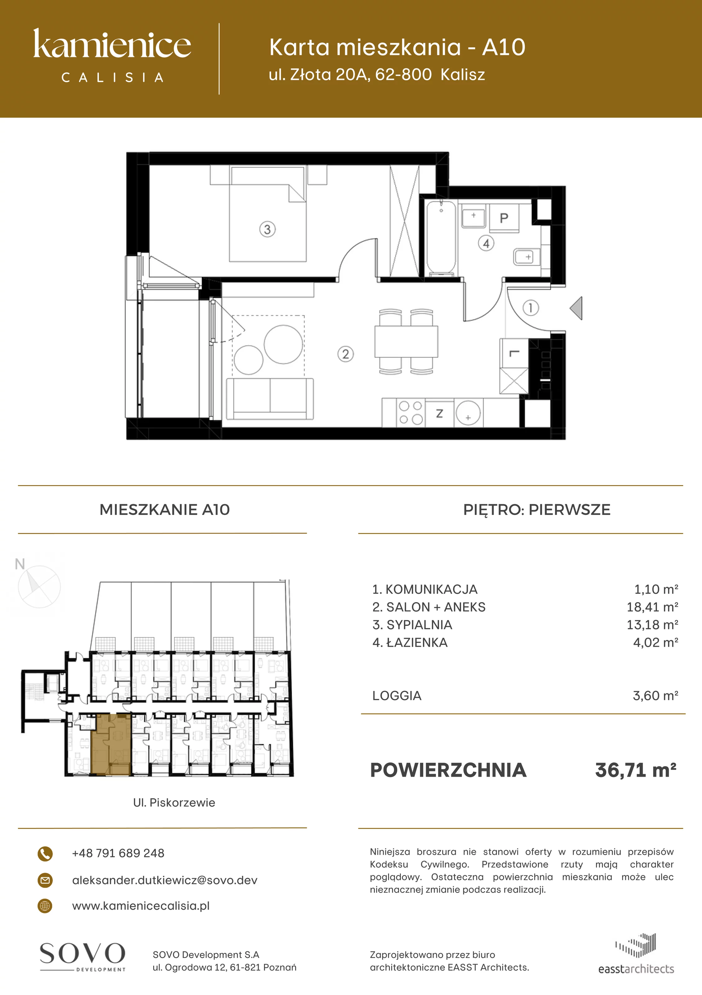 Mieszkanie 36,71 m², piętro 1, oferta nr A10, Kamienica Calisia, Kalisz, Śródmieście, ul. Złota 20A