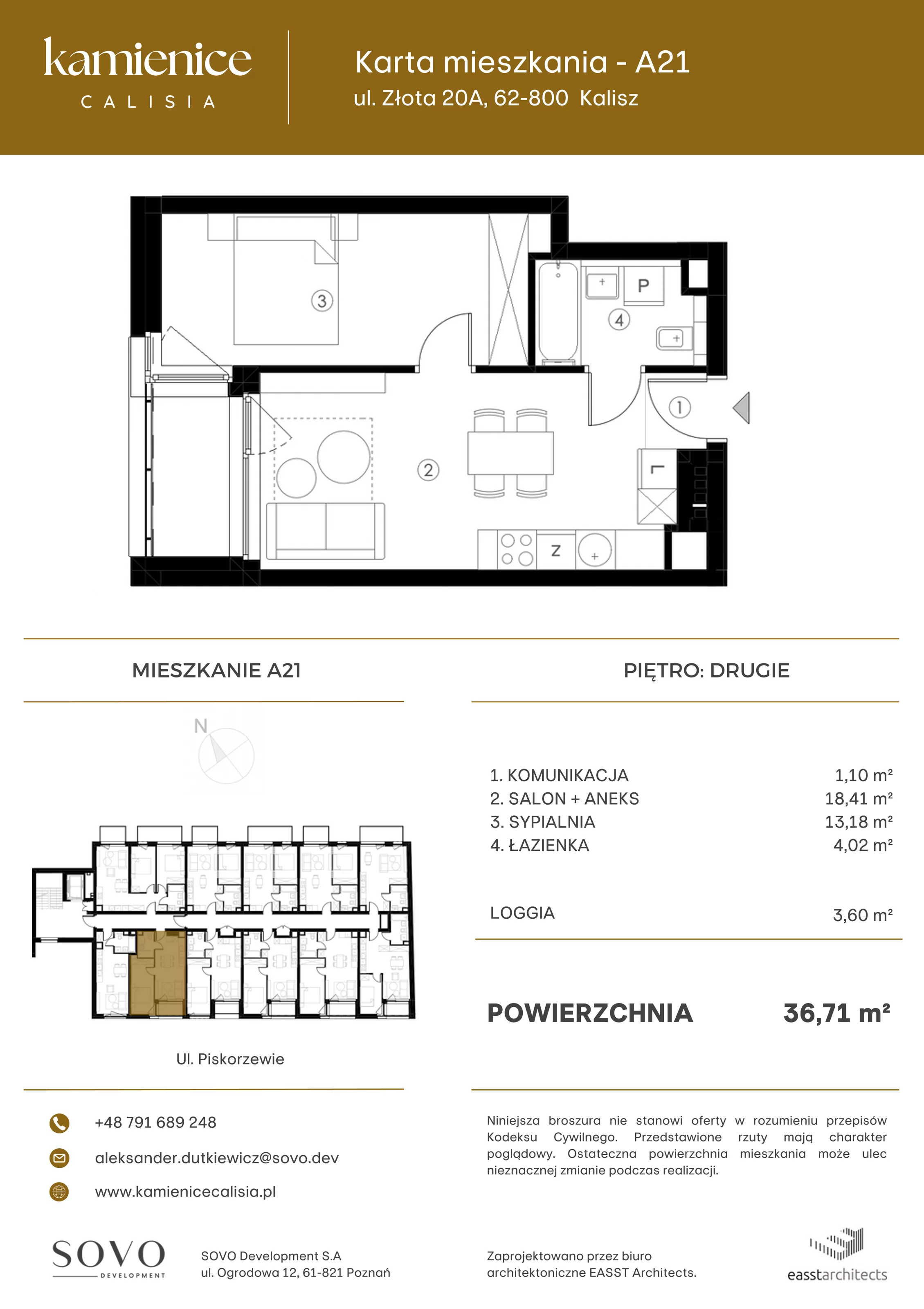 Mieszkanie 36,71 m², piętro 2, oferta nr A21, Kamienica Calisia, Kalisz, Śródmieście, ul. Złota 20A