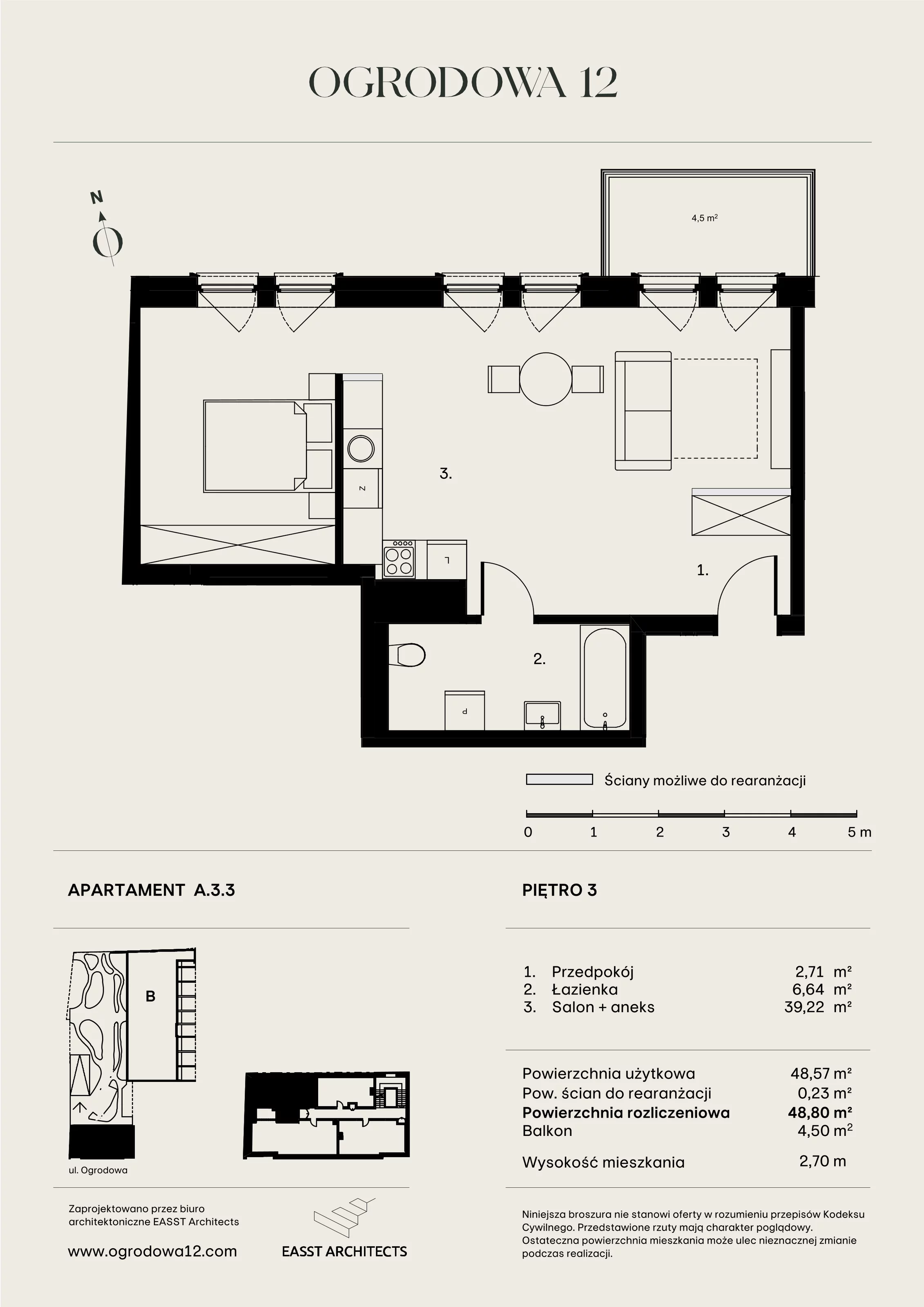 Mieszkanie 48,80 m², piętro 3, oferta nr A/3/3, Ogrodowa 12, Poznań, Stare Miasto, Stare Miasto, ul. Ogrodowa 12