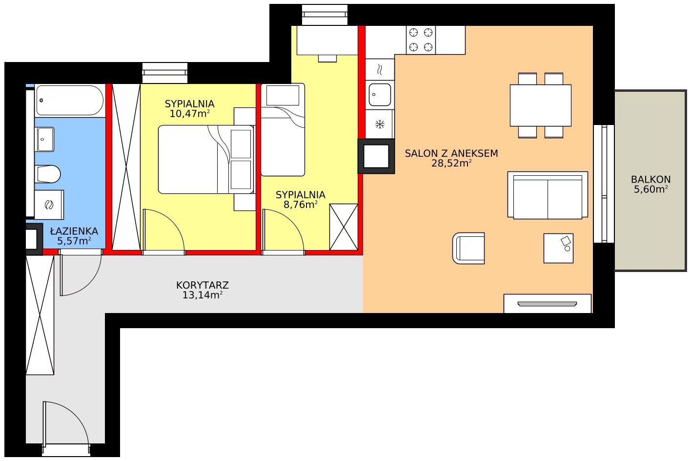 Zalety mieszkania 66.46 m², A14
