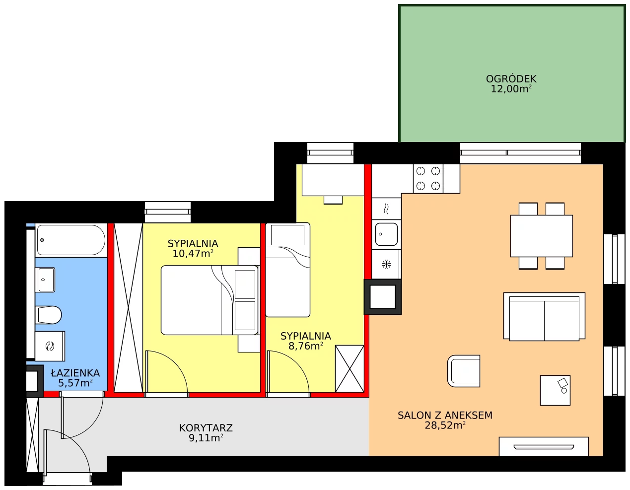 Zalety mieszkania 62.43 m², B01