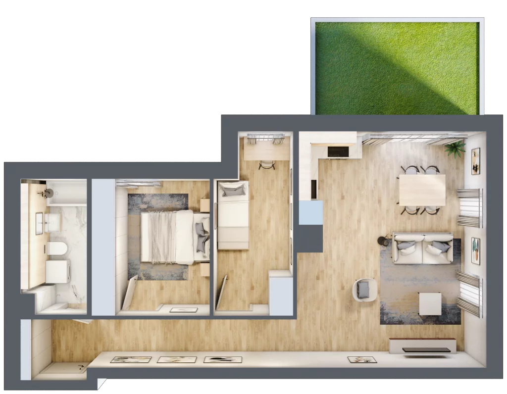 3 pokoje, mieszkanie 62,43 m², parter, oferta nr B01, Tarasy Rokietnicy, Rokietnica, ul. Trakt Napoleoński