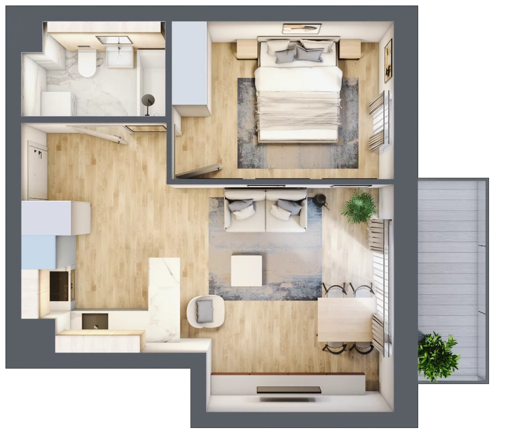 2 pokoje, mieszkanie 40,68 m², piętro 3, oferta nr B25, Tarasy Rokietnicy, Rokietnica, ul. Trakt Napoleoński