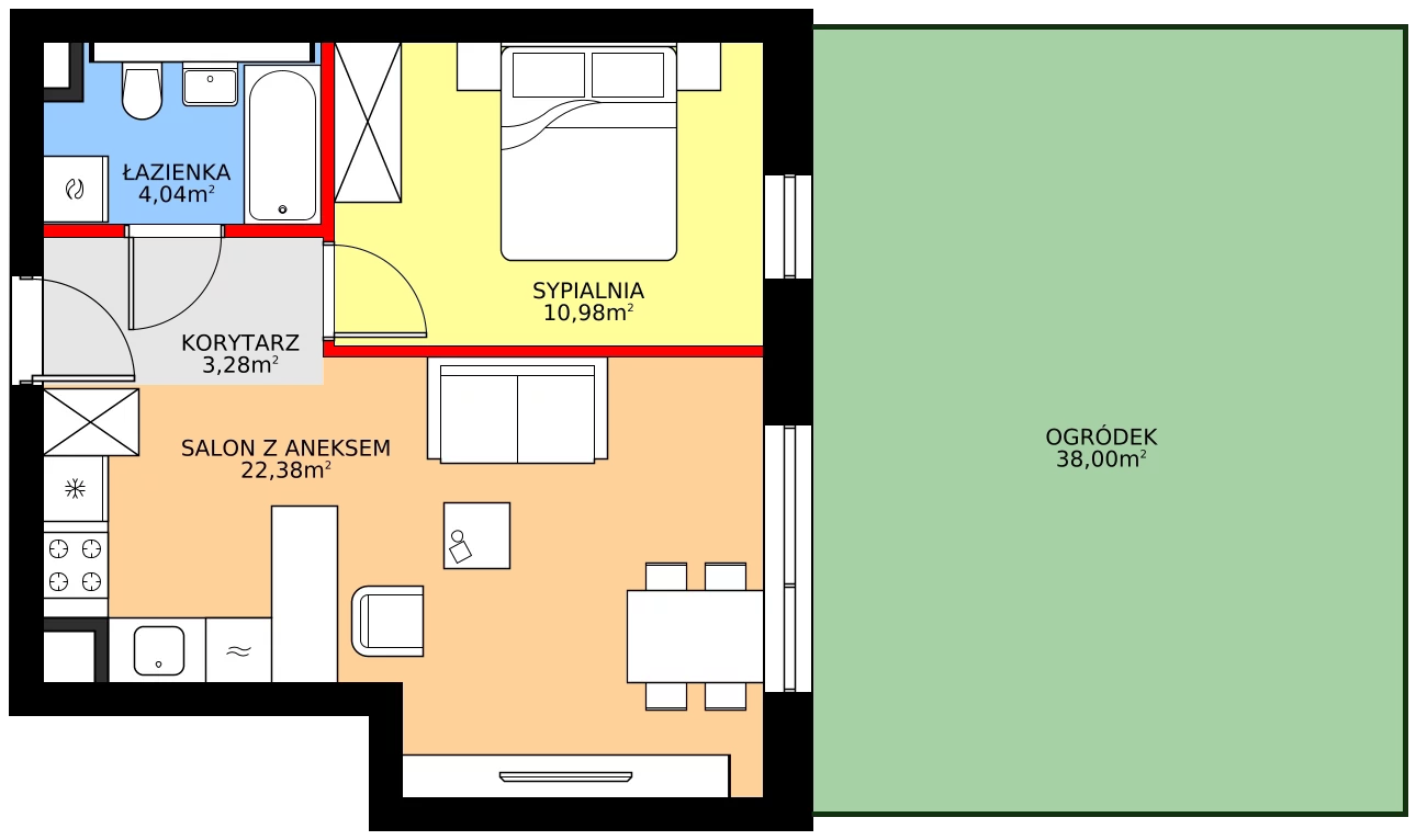Zalety mieszkania 40.68 m², B04