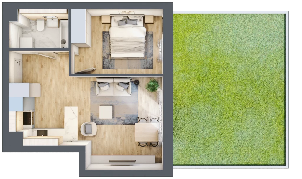 2 pokoje, mieszkanie 40,68 m², parter, oferta nr B04, Tarasy Rokietnicy, Rokietnica, ul. Trakt Napoleoński