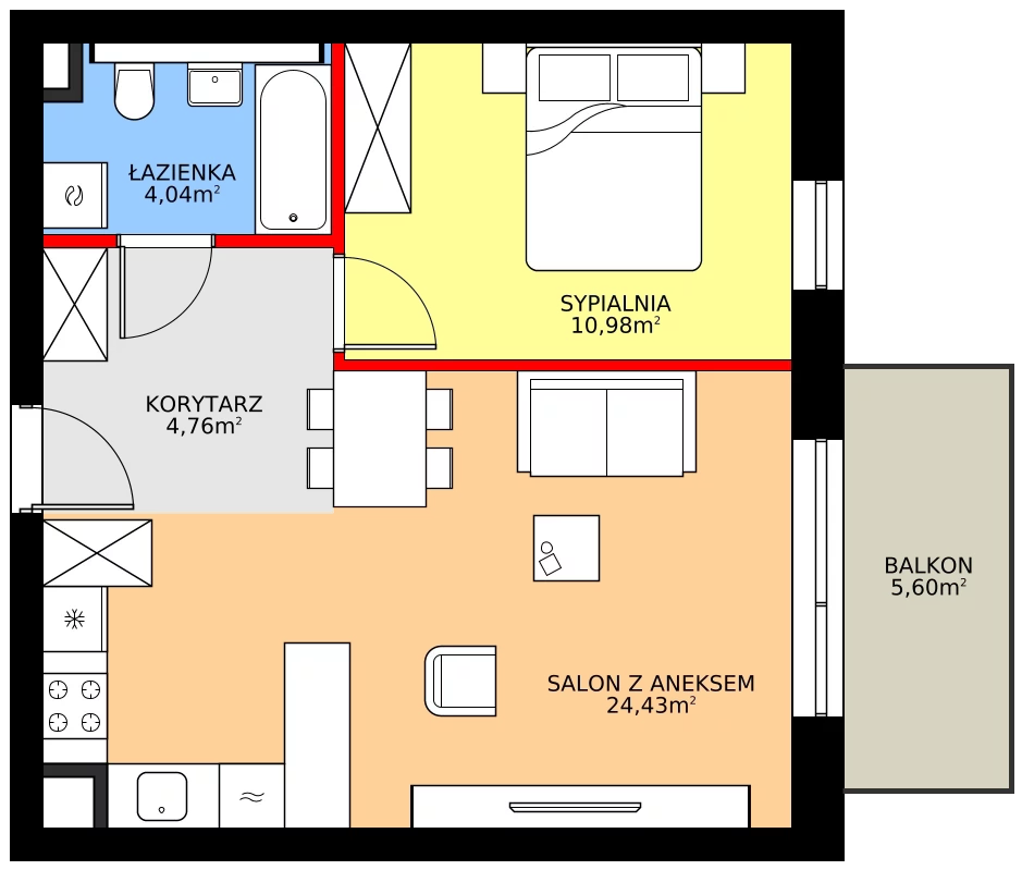 Zalety mieszkania 44.21 m², B07