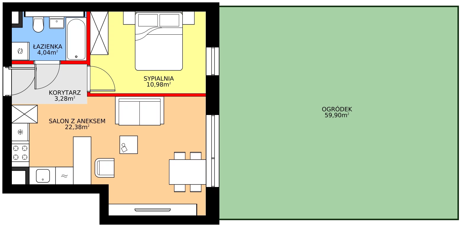 Zalety mieszkania 40.68 m², C03