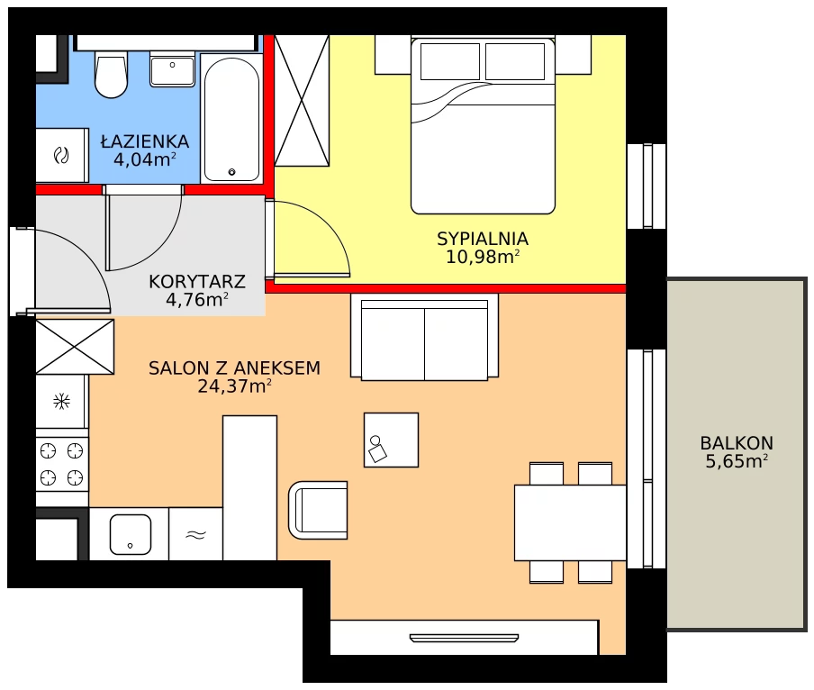Zalety mieszkania 44.15 m², C21