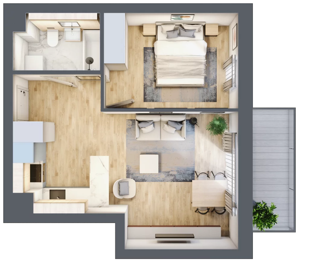 2 pokoje, mieszkanie 44,15 m², piętro 3, oferta nr C21, Tarasy Rokietnicy, Rokietnica, ul. Trakt Napoleoński