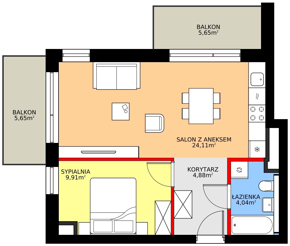 Zalety mieszkania 42.94 m², C23