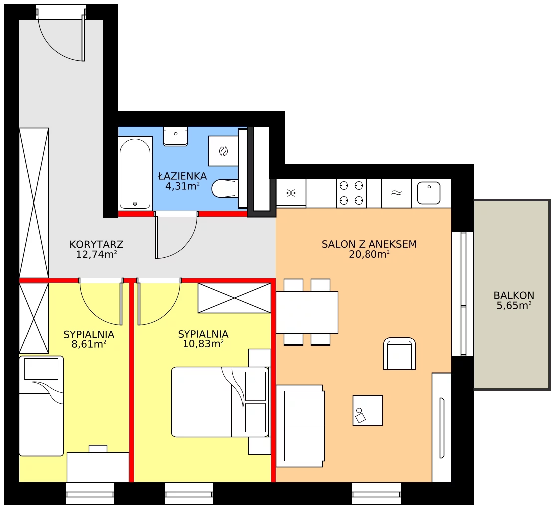 Zalety mieszkania 57.29 m², C15