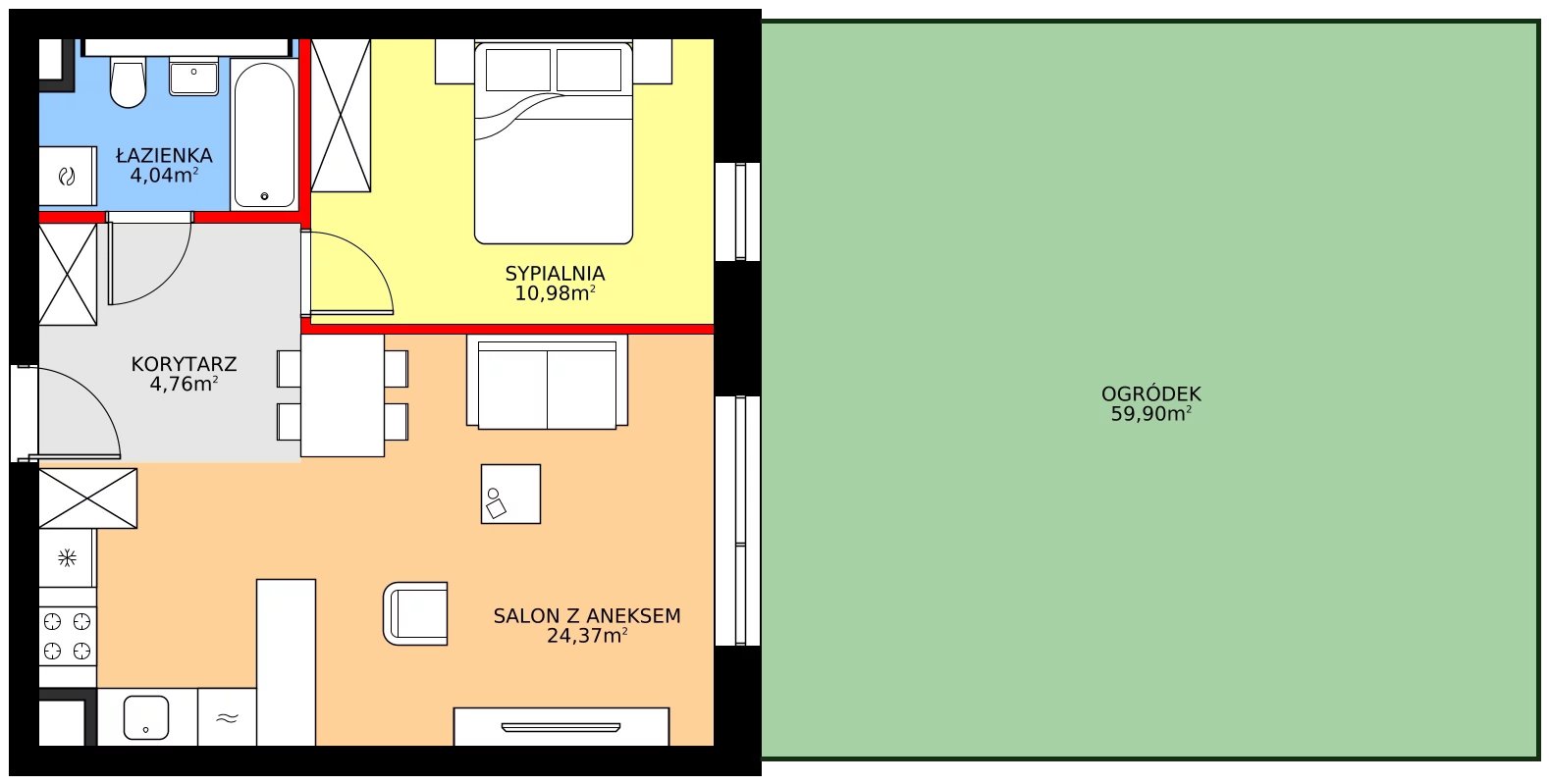Zalety mieszkania 44.15 m², C02