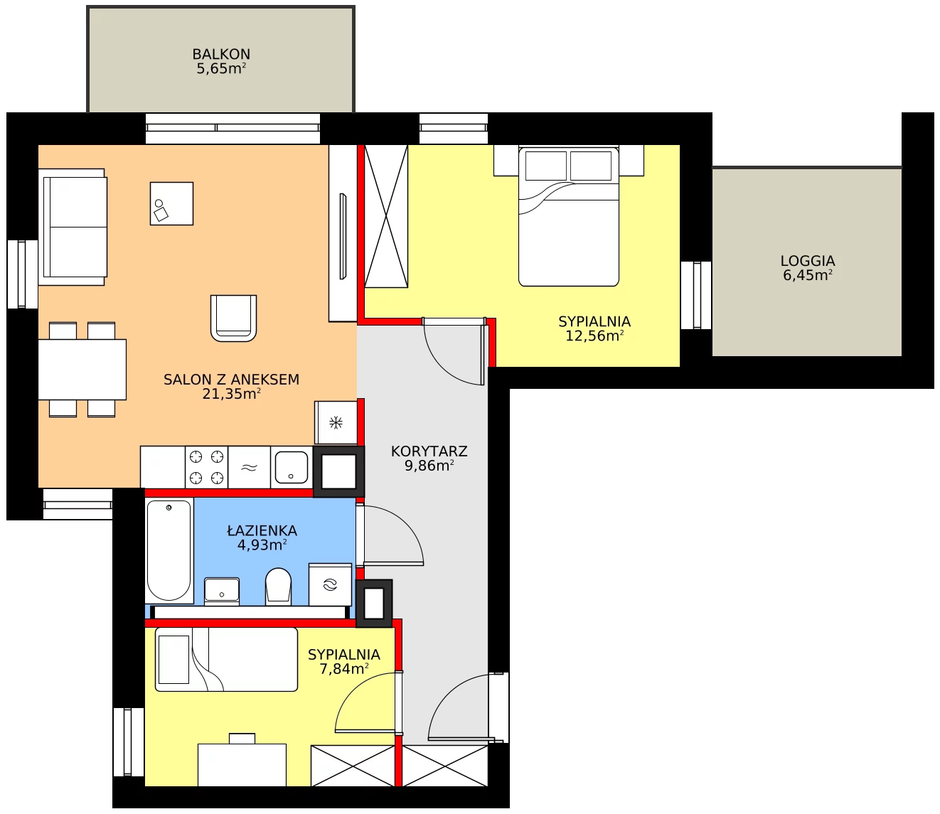 Zalety mieszkania 56.45 m², C25