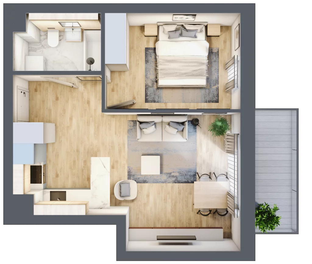 2 pokoje, mieszkanie 44,15 m², piętro 2, oferta nr C14, Tarasy Rokietnicy, Rokietnica, ul. Trakt Napoleoński