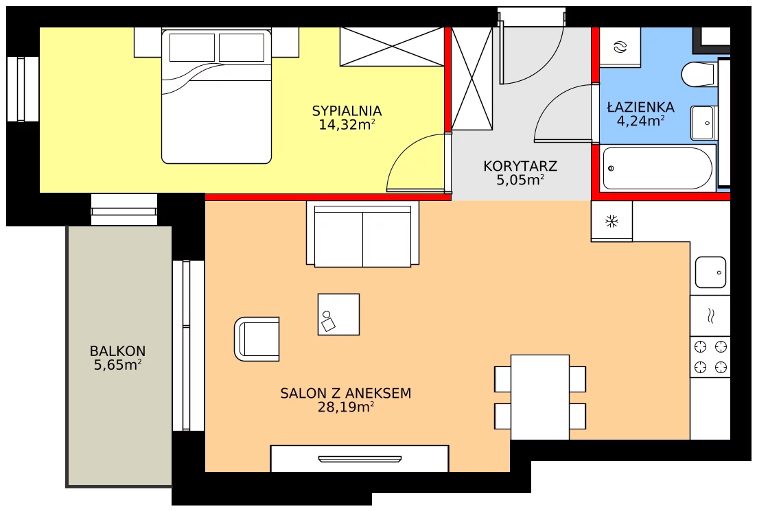 Zalety mieszkania 51.8 m², C24