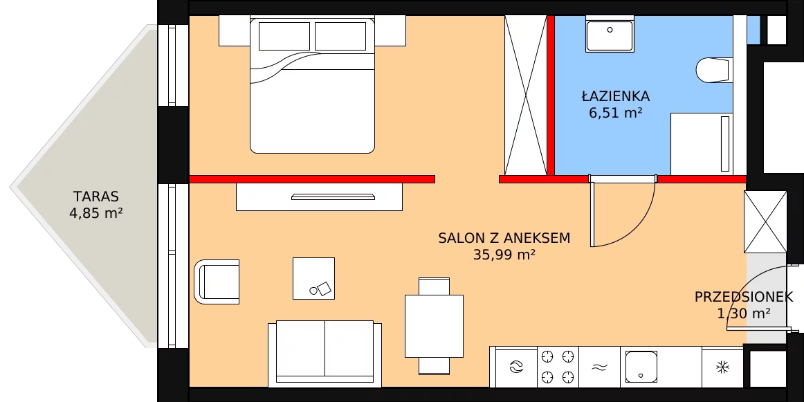 Apartament 44,27 m², piętro 2, oferta nr B/2/2, Ogrodowa 12, Poznań, Stare Miasto, Stare Miasto, ul. Ogrodowa 12