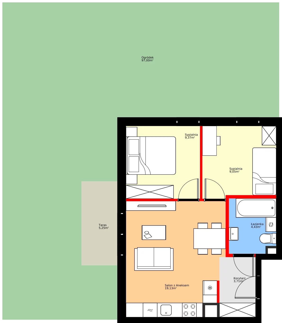 Zalety mieszkania 45.69 m², A07