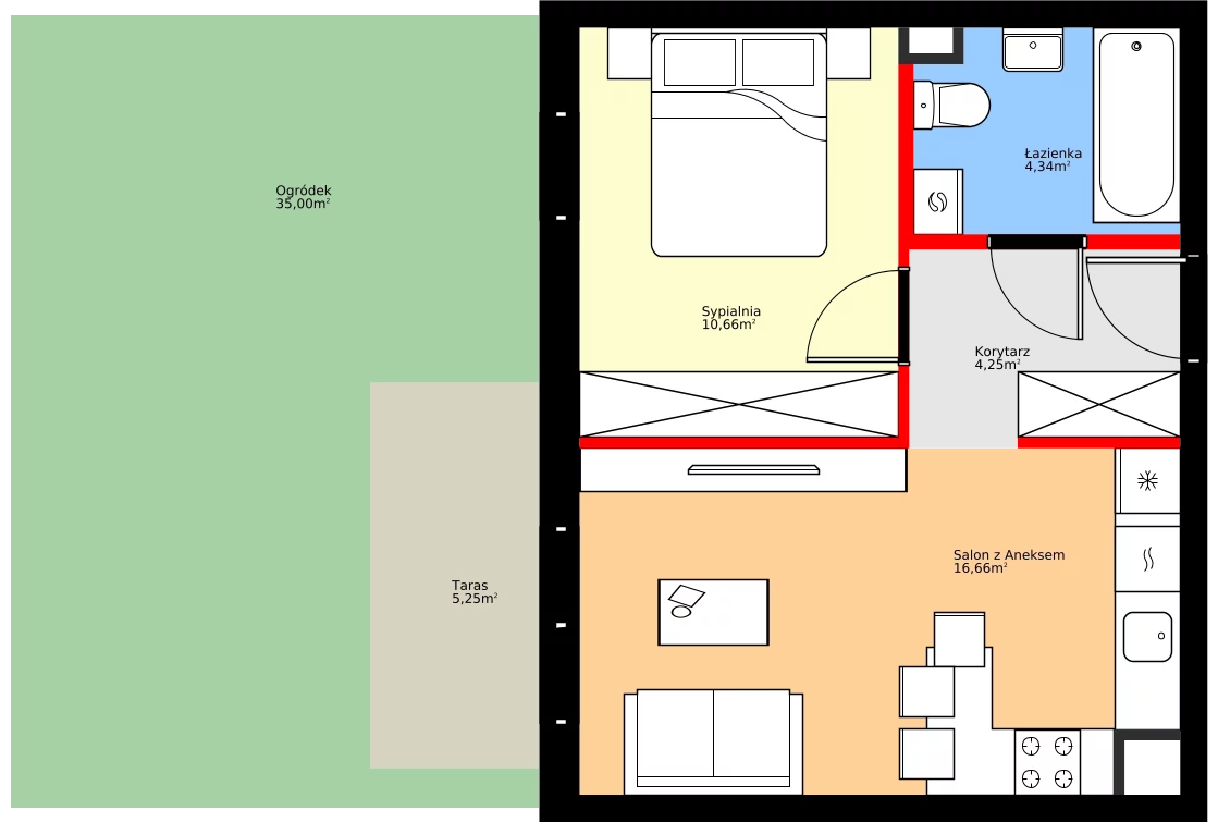 Zalety mieszkania 35.91 m², A04