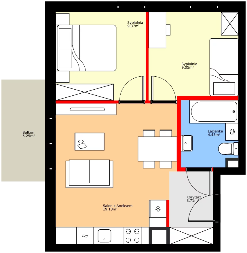 Zalety mieszkania 45.69 m², A42