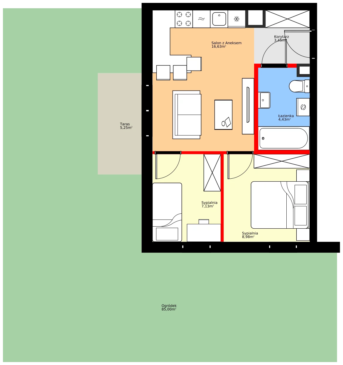 Zalety mieszkania 40.62 m², A03