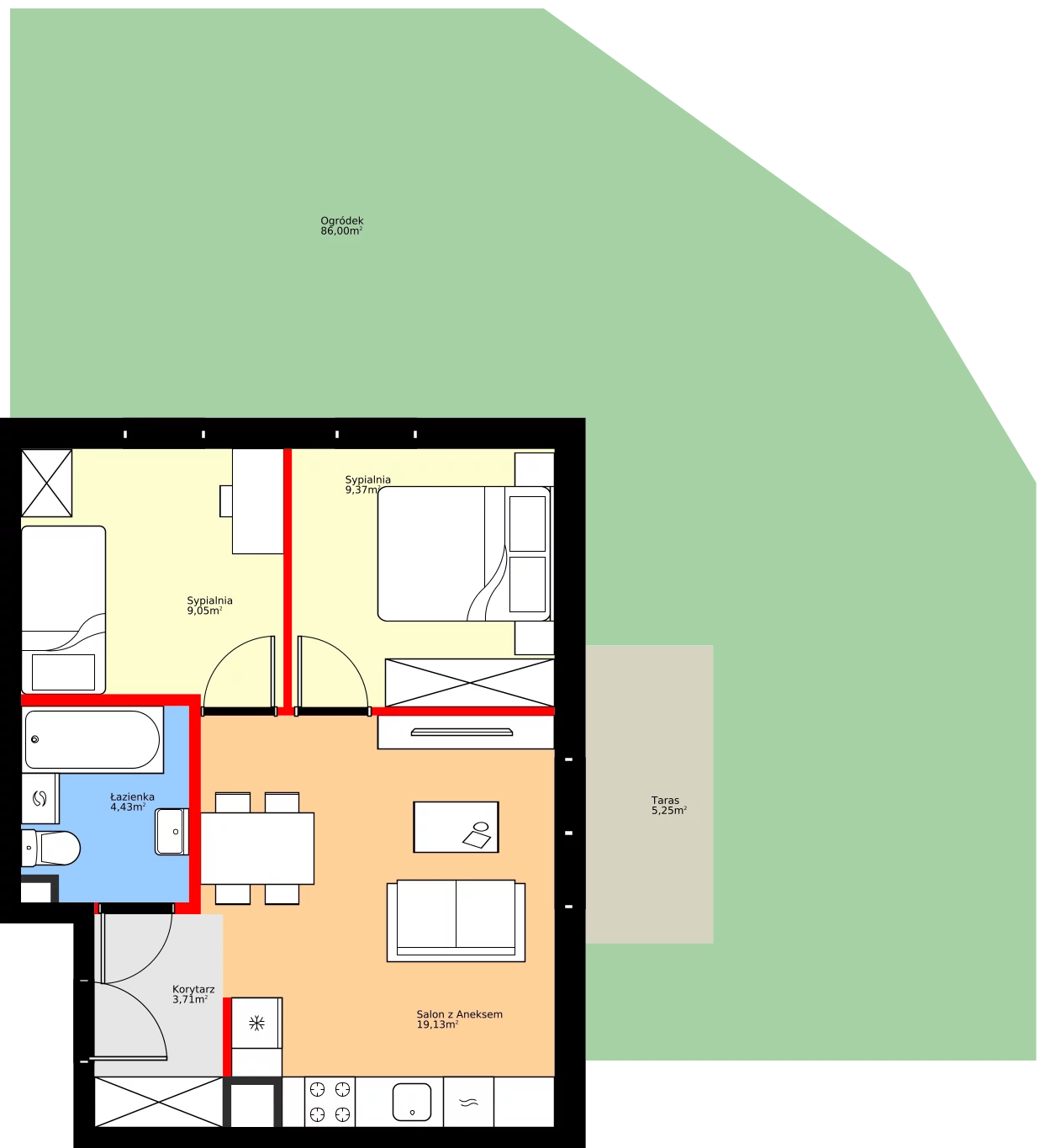 Zalety mieszkania 45.69 m², A08