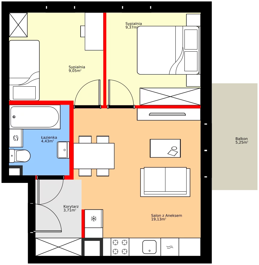 Zalety mieszkania 45.69 m², A25