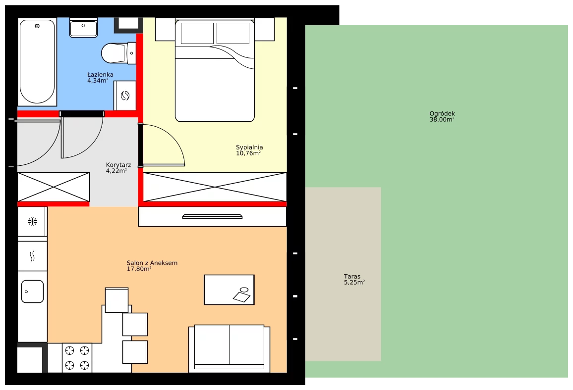 Zalety mieszkania 37.12 m², A01