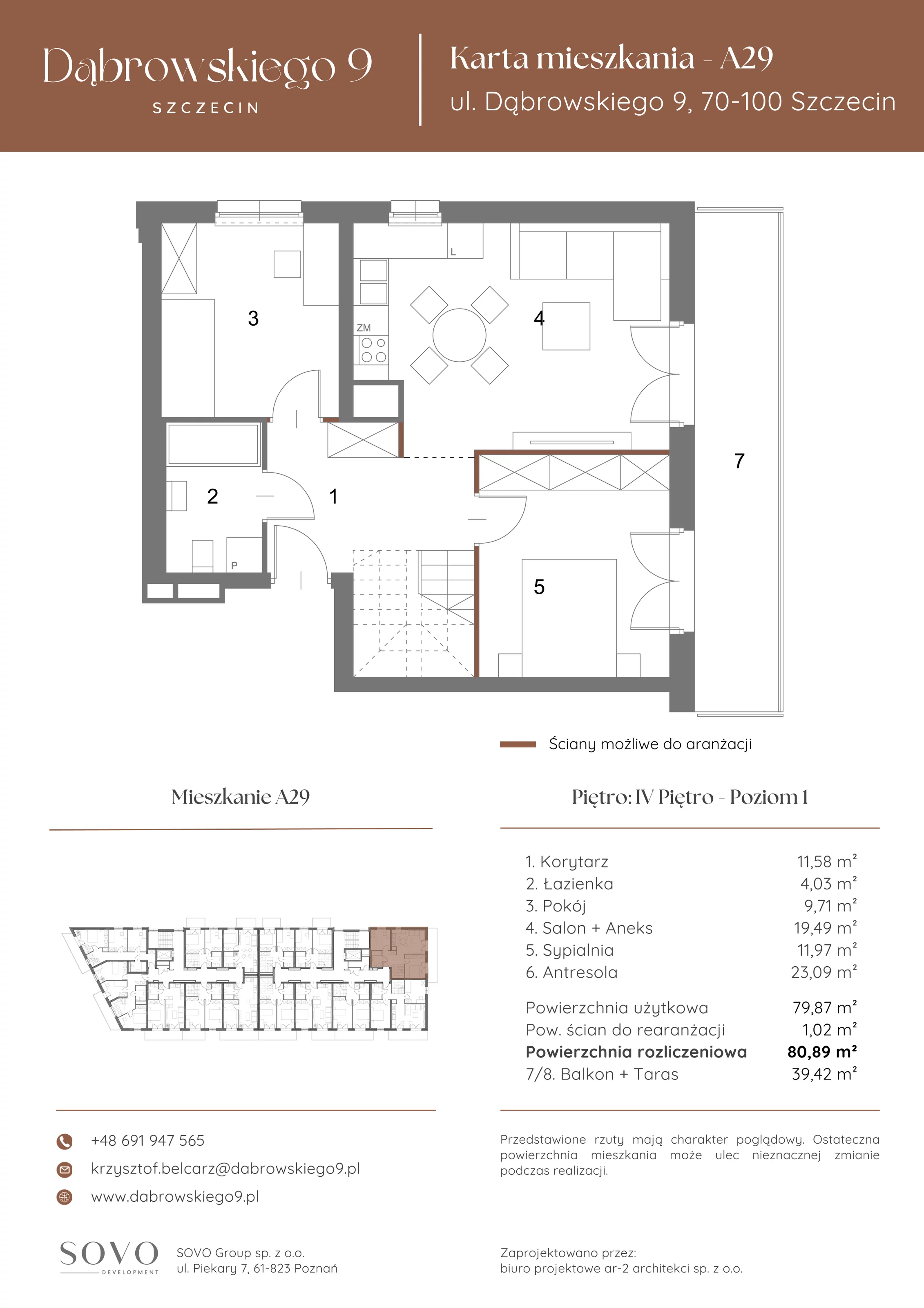 4 pokoje, penthouse 79,87 m², piętro 4, oferta nr A29, Dąbrowskiego 9, Szczecin, Zachód, ul. Dąbrowskiego / Piekary