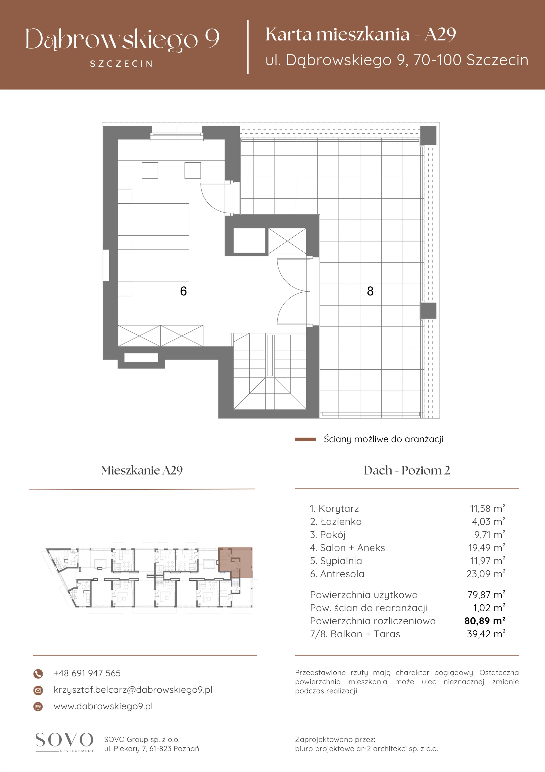 4 pokoje, penthouse 79,87 m², piętro 4, oferta nr A29, Dąbrowskiego 9, Szczecin, Zachód, ul. Dąbrowskiego / Piekary