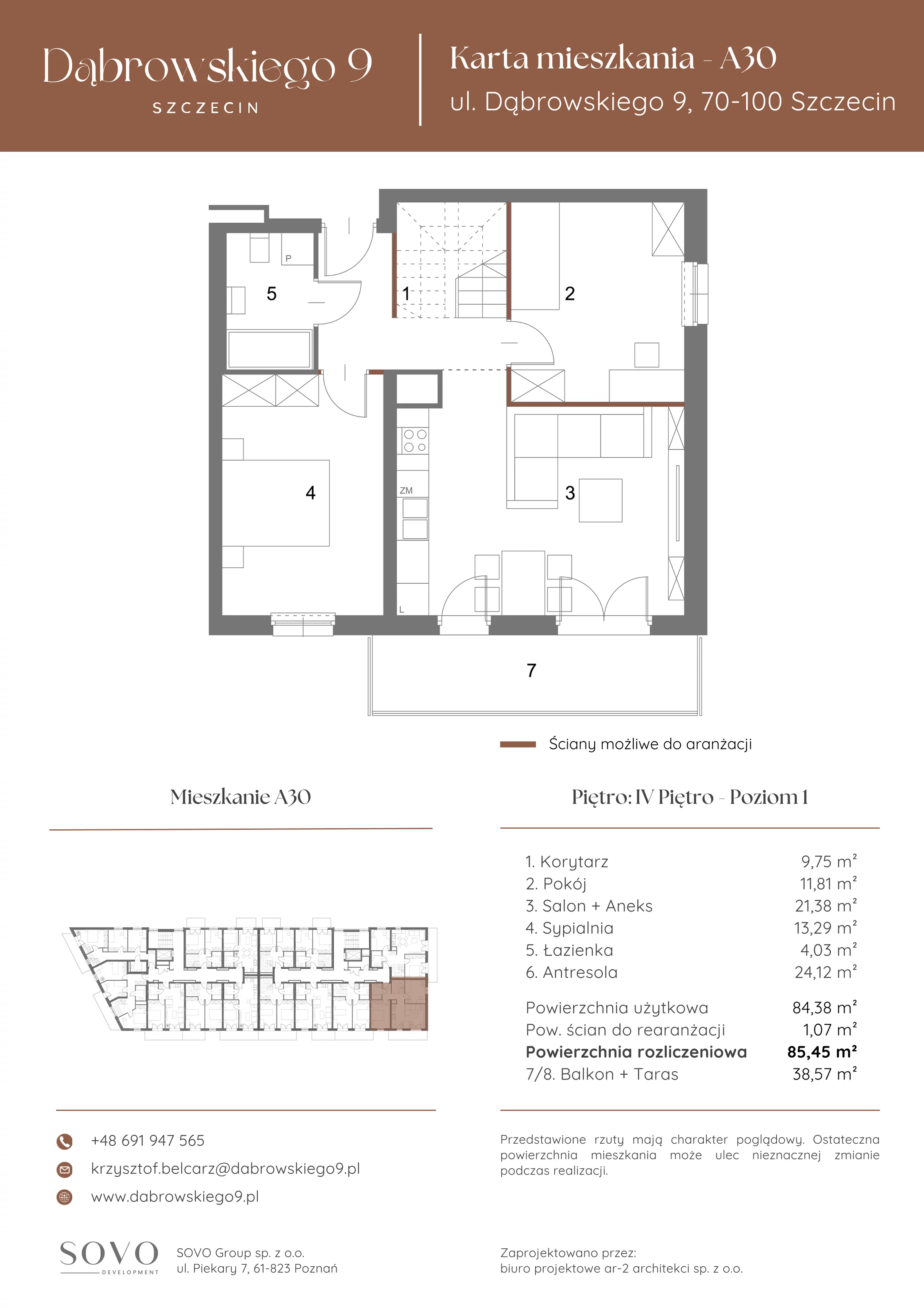 4 pokoje, penthouse 84,38 m², piętro 4, oferta nr A30, Dąbrowskiego 9, Szczecin, Zachód, ul. Dąbrowskiego / Piekary