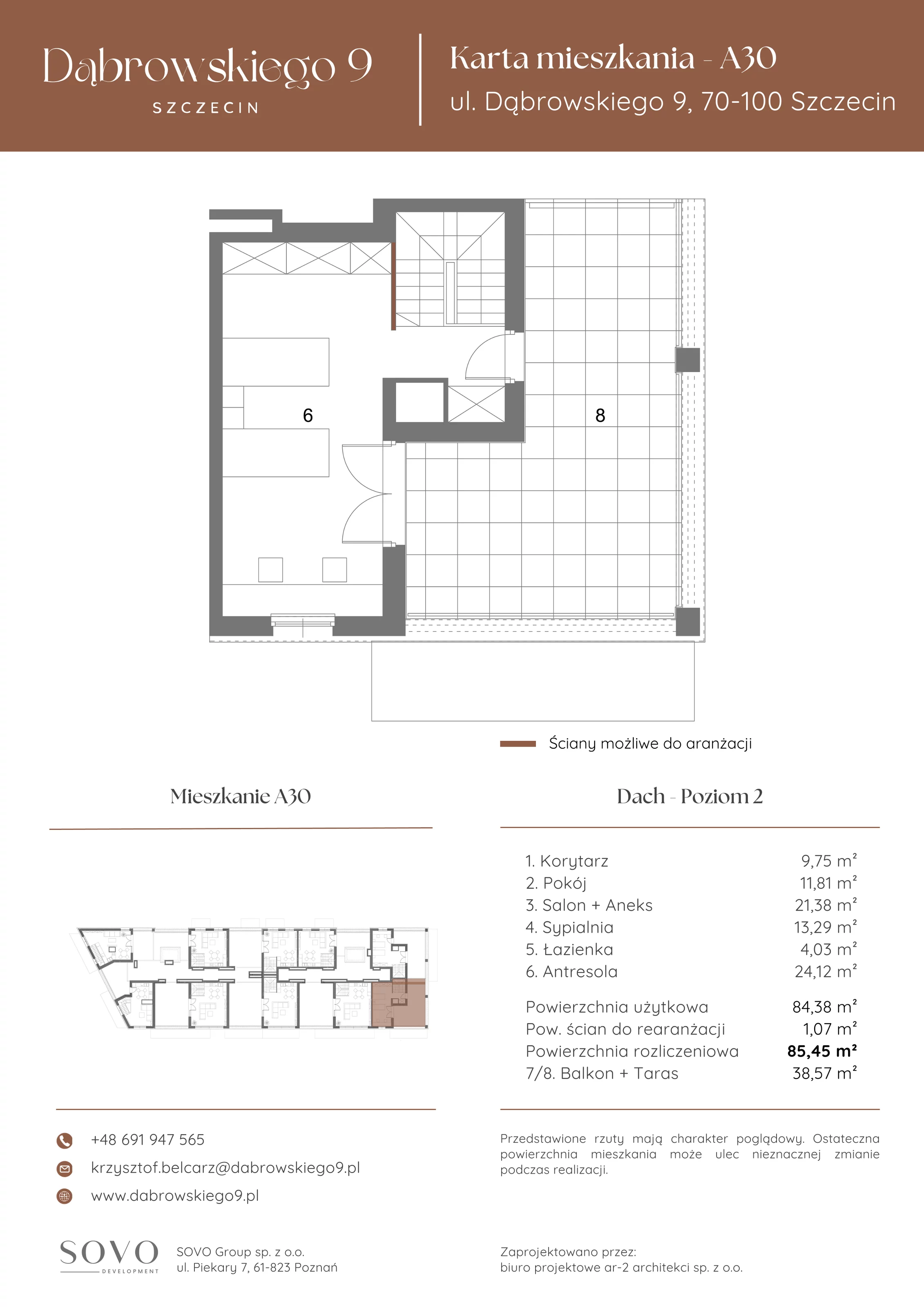 4 pokoje, penthouse 84,38 m², piętro 4, oferta nr A30, Dąbrowskiego 9, Szczecin, Zachód, ul. Dąbrowskiego / Piekary