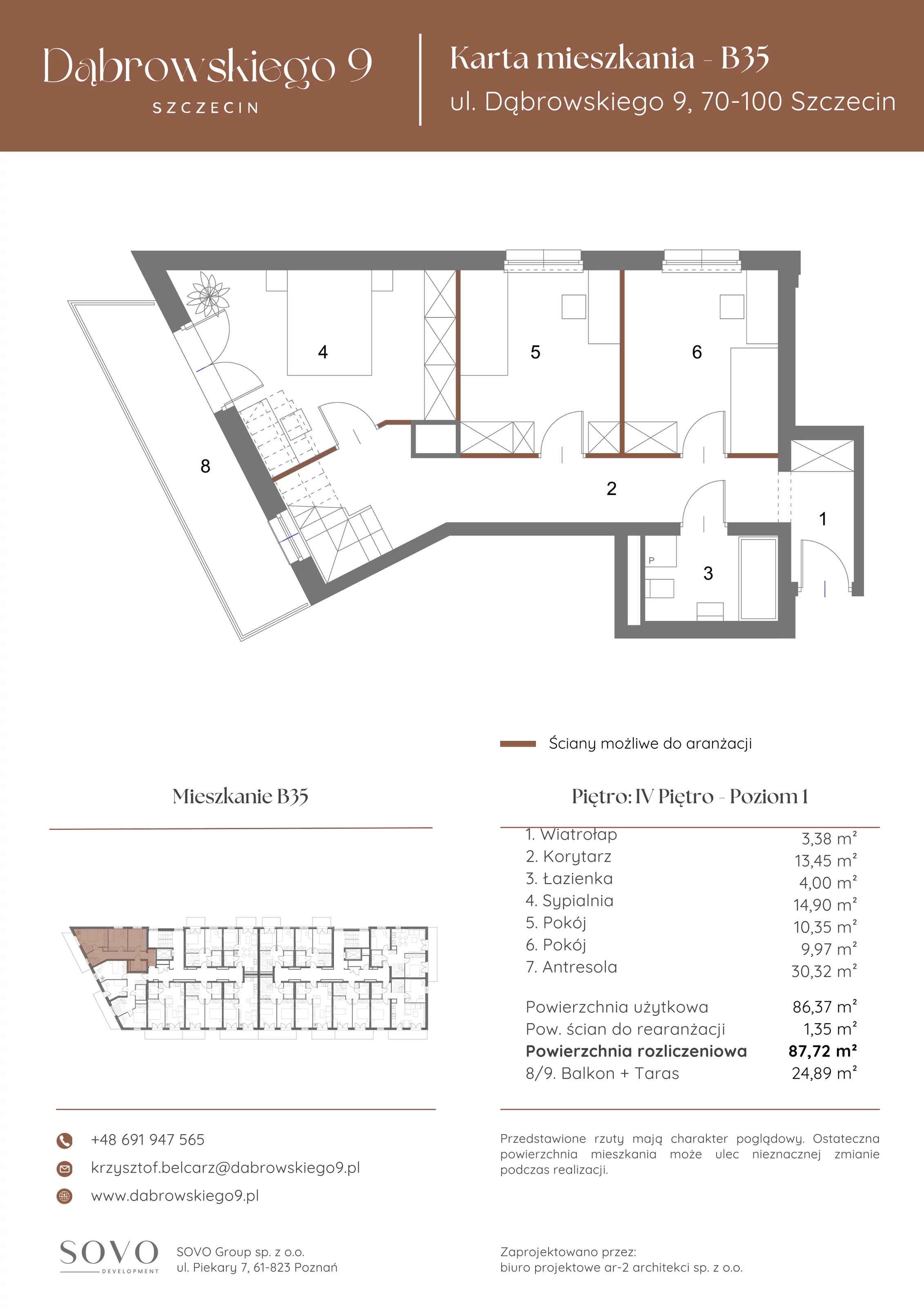 4 pokoje, penthouse 86,37 m², piętro 4, oferta nr B35, Dąbrowskiego 9, Szczecin, Zachód, ul. Dąbrowskiego / Piekary