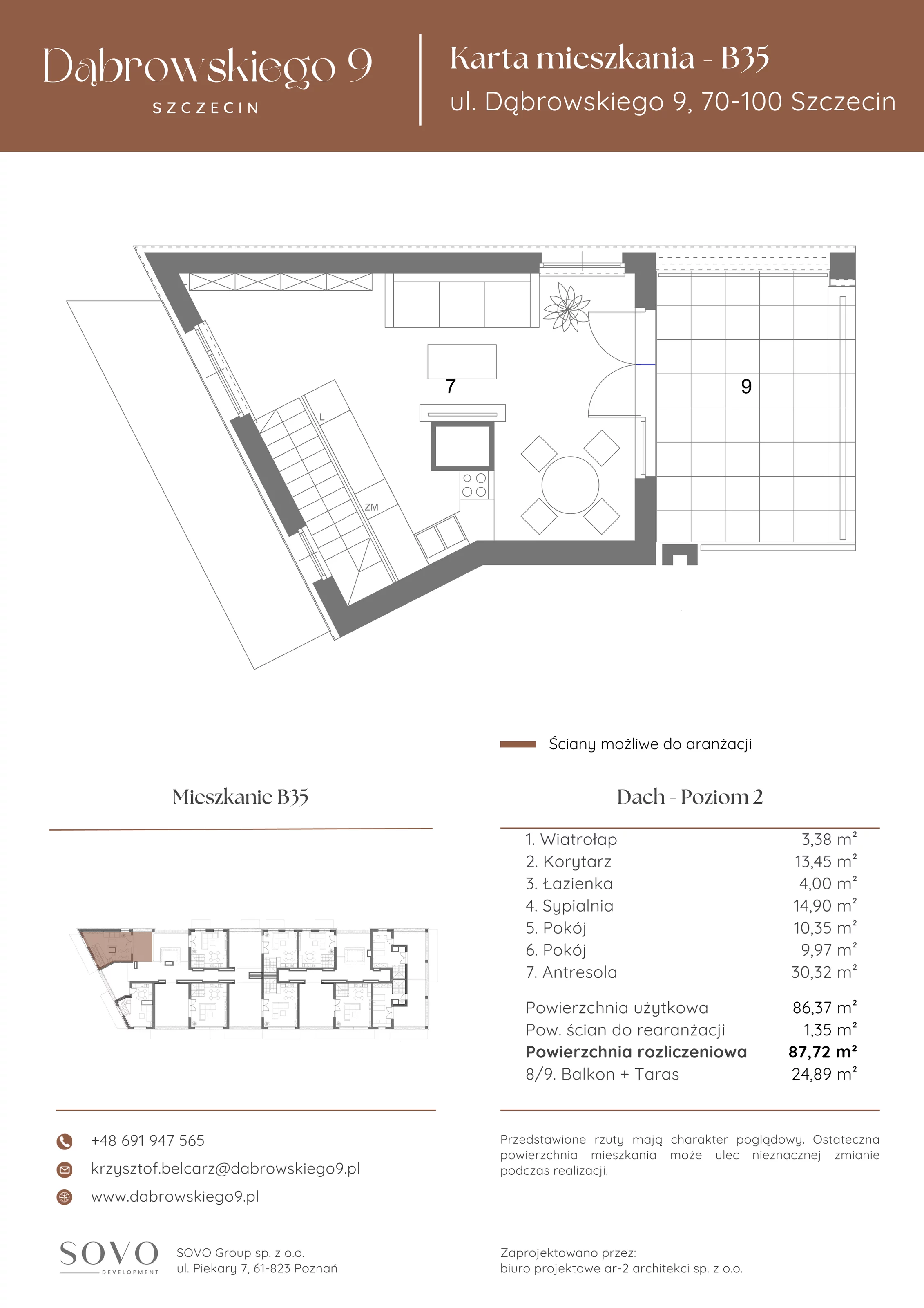 4 pokoje, penthouse 86,37 m², piętro 4, oferta nr B35, Dąbrowskiego 9, Szczecin, Zachód, ul. Dąbrowskiego / Piekary