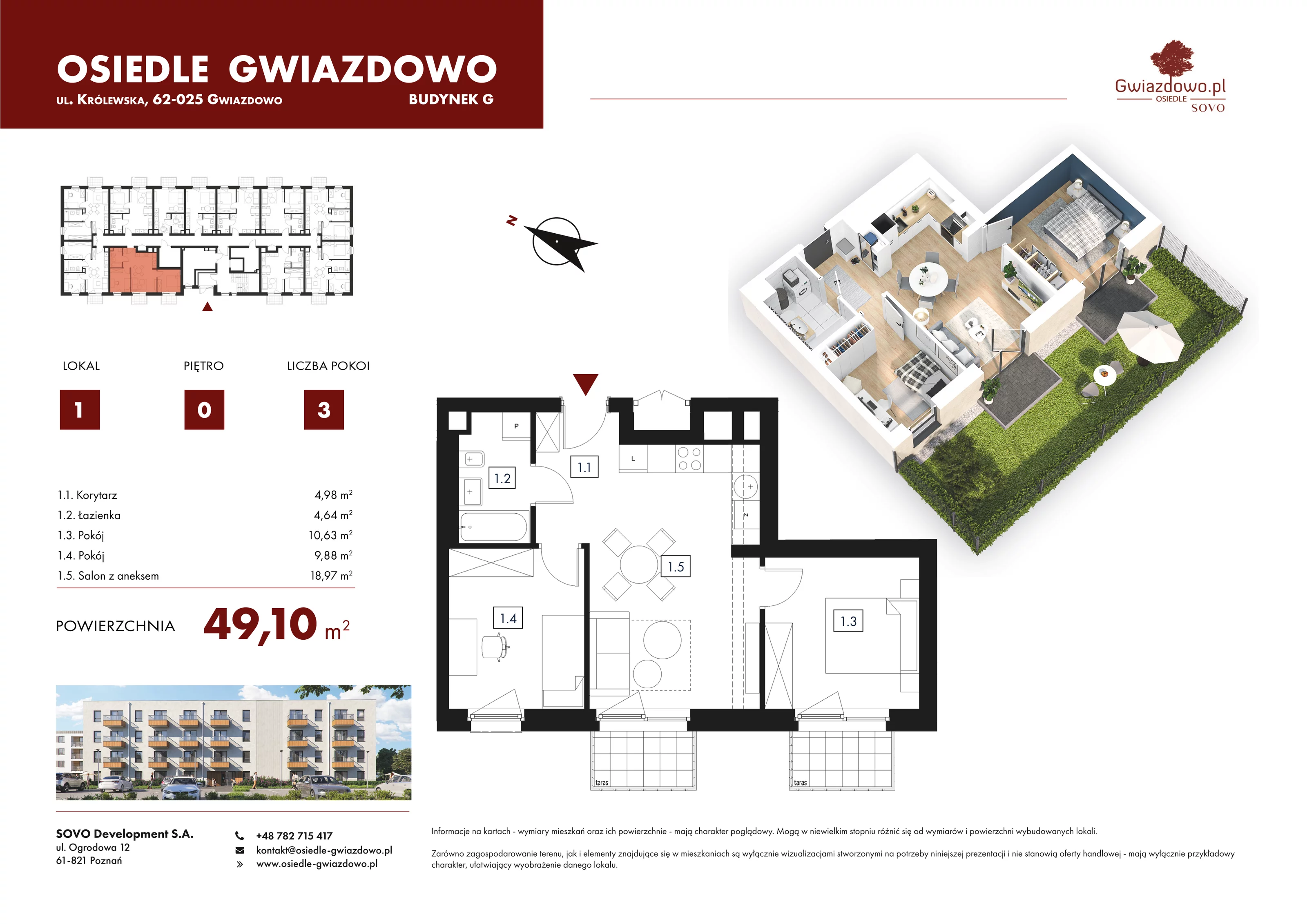 3 pokoje, mieszkanie 49,10 m², parter, oferta nr G1, Osiedle Gwiazdowo, Gwiazdowo, ul. Mikołaja Kopernika