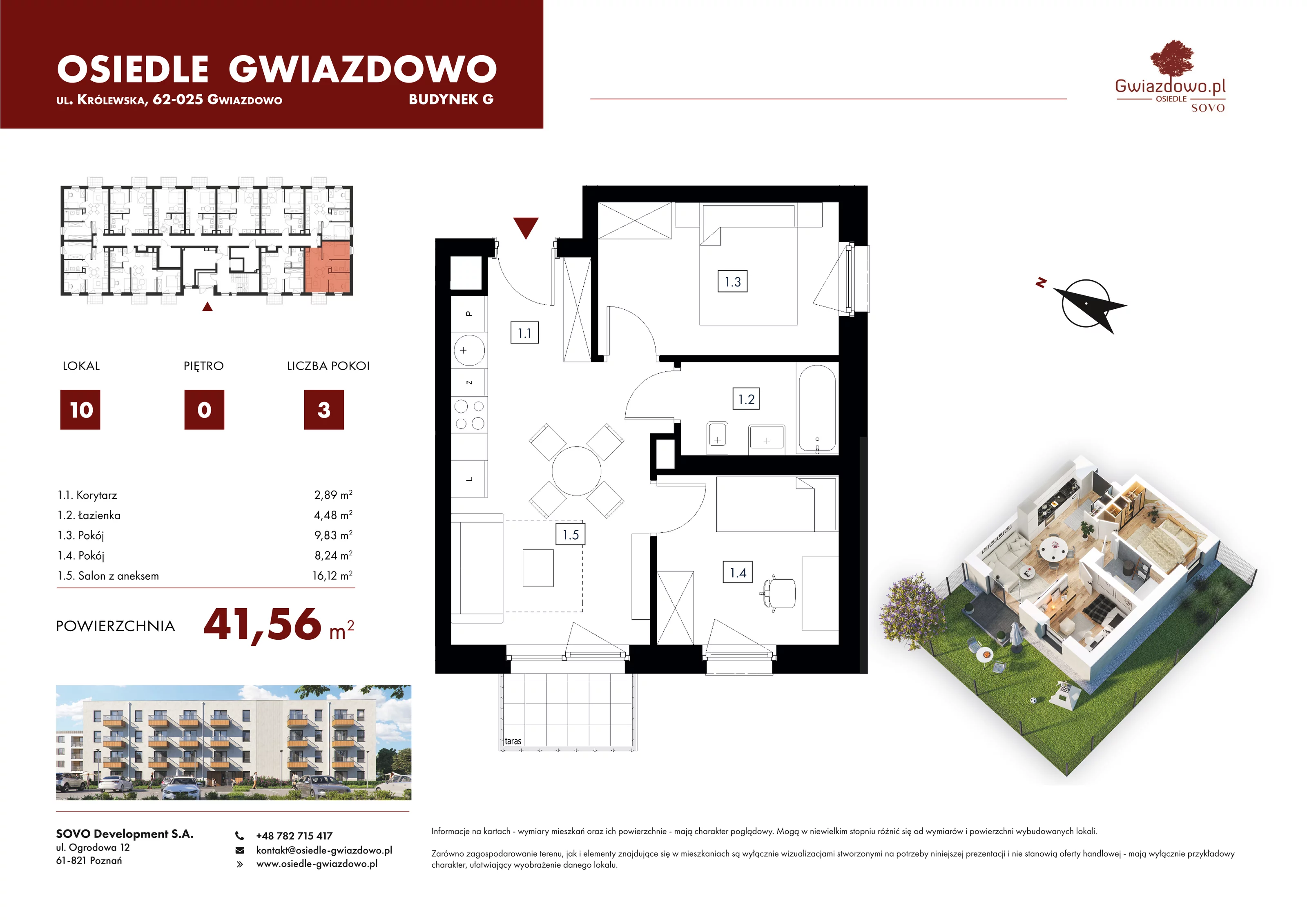 3 pokoje, mieszkanie 41,56 m², parter, oferta nr G10, Osiedle Gwiazdowo, Gwiazdowo, ul. Mikołaja Kopernika