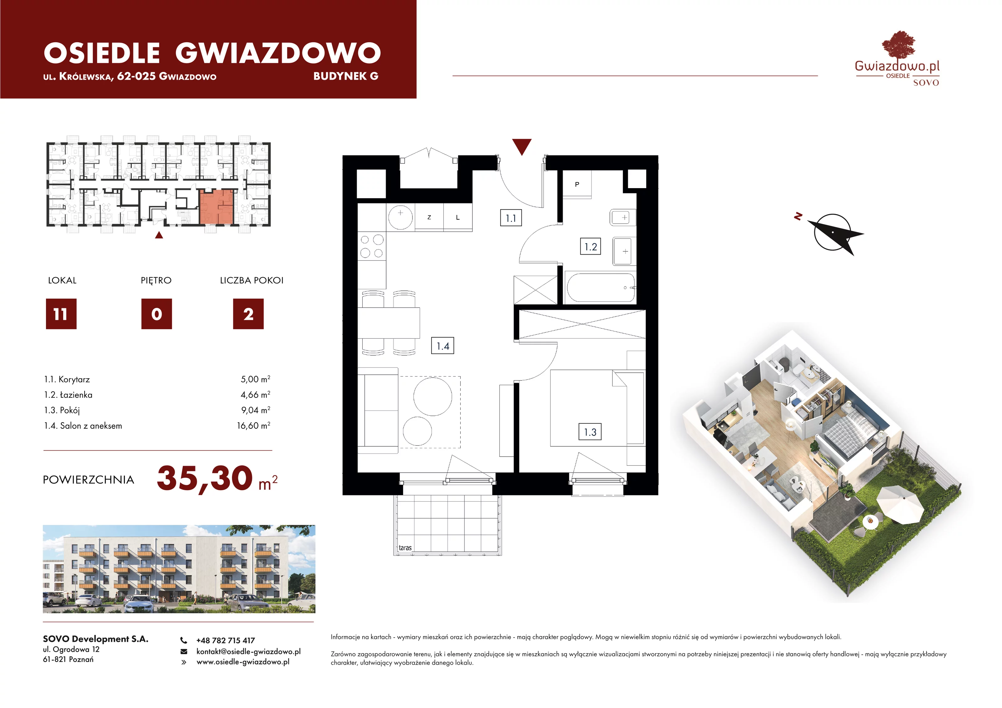 2 pokoje, mieszkanie 35,30 m², parter, oferta nr G11, Osiedle Gwiazdowo, Gwiazdowo, ul. Mikołaja Kopernika