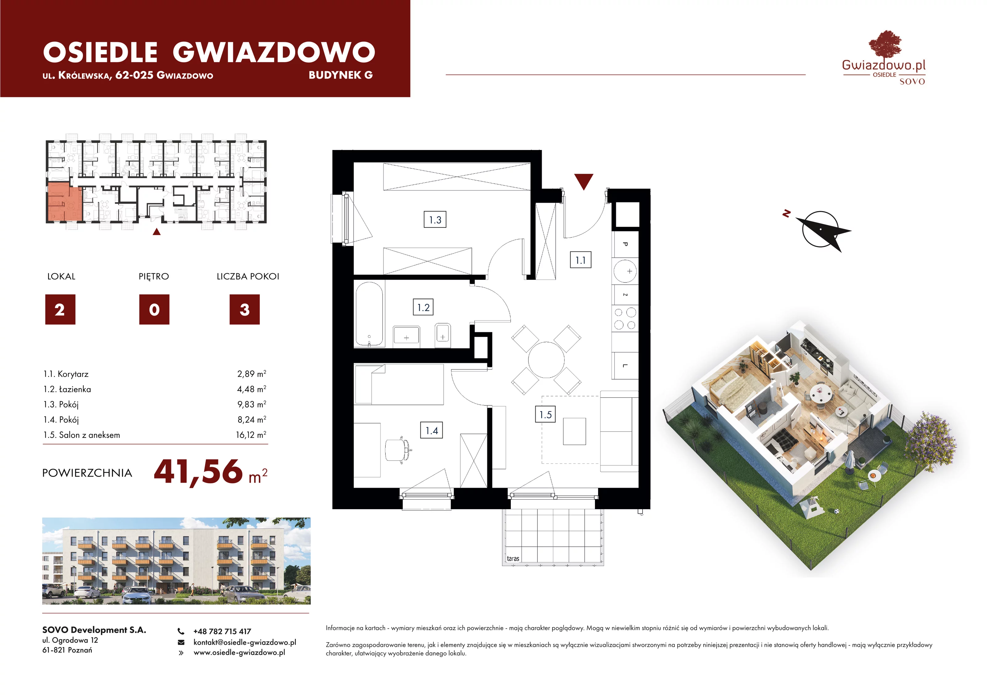3 pokoje, mieszkanie 41,56 m², parter, oferta nr G2, Osiedle Gwiazdowo, Gwiazdowo, ul. Mikołaja Kopernika