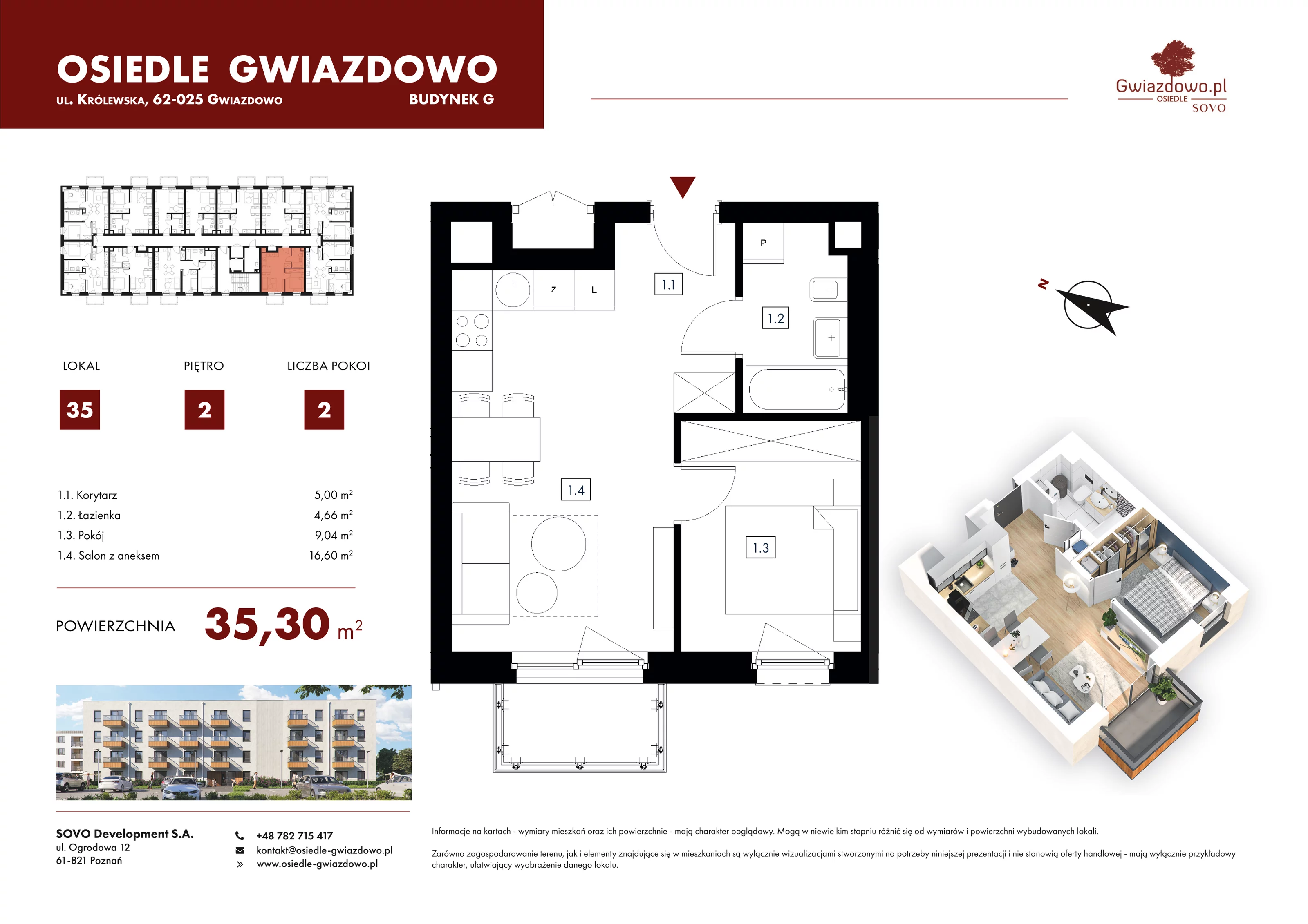 2 pokoje, mieszkanie 35,30 m², piętro 2, oferta nr G35, Osiedle Gwiazdowo, Gwiazdowo, ul. Mikołaja Kopernika