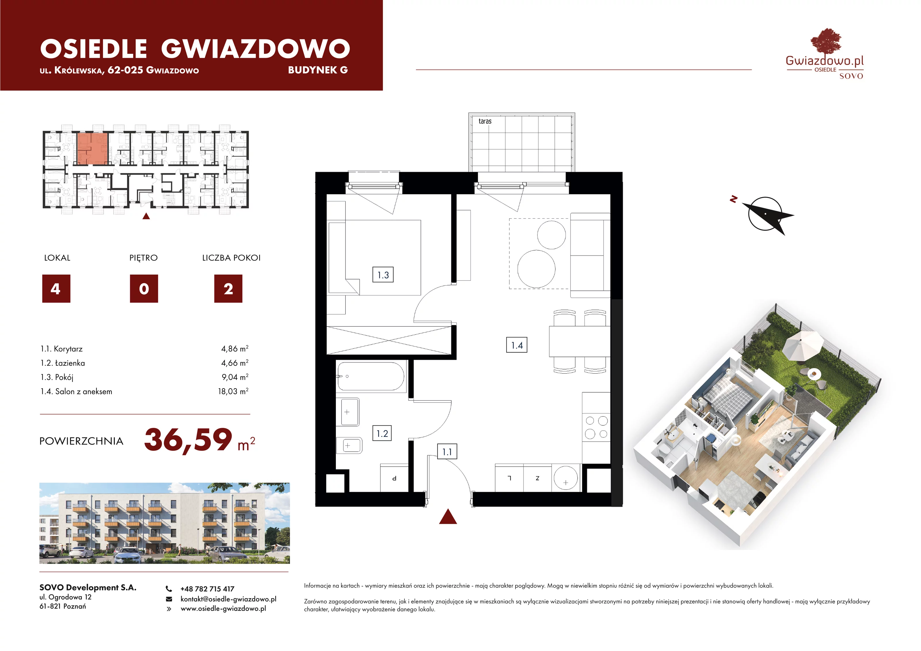 2 pokoje, mieszkanie 36,59 m², parter, oferta nr G4, Osiedle Gwiazdowo, Gwiazdowo, ul. Mikołaja Kopernika