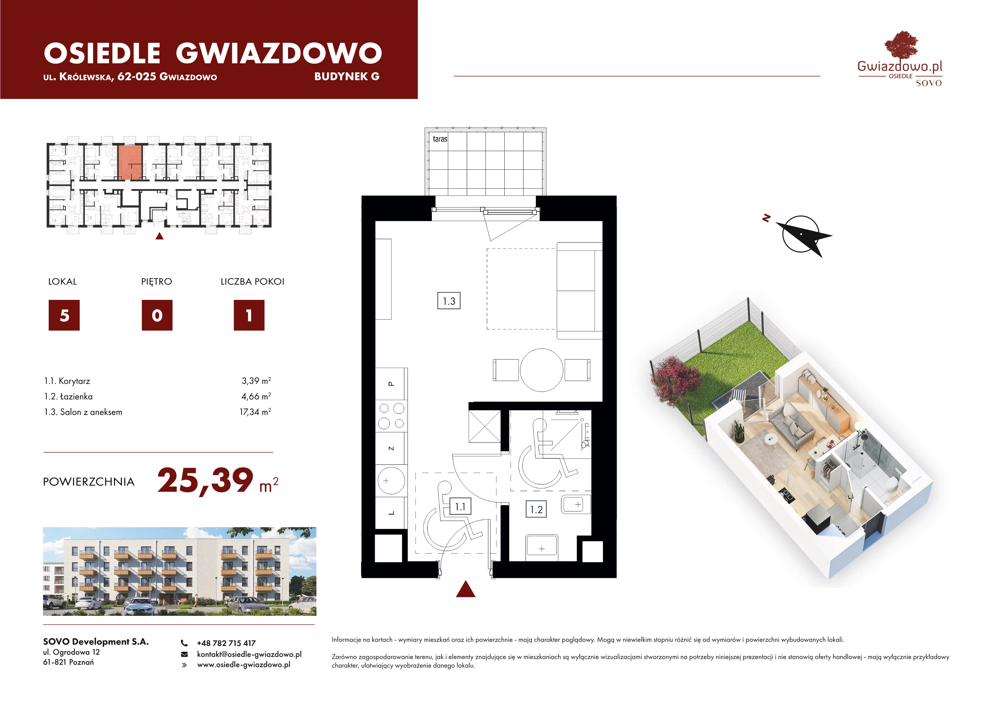 1 pokój, mieszkanie 25,39 m², parter, oferta nr G5, Osiedle Gwiazdowo, Gwiazdowo, ul. Mikołaja Kopernika