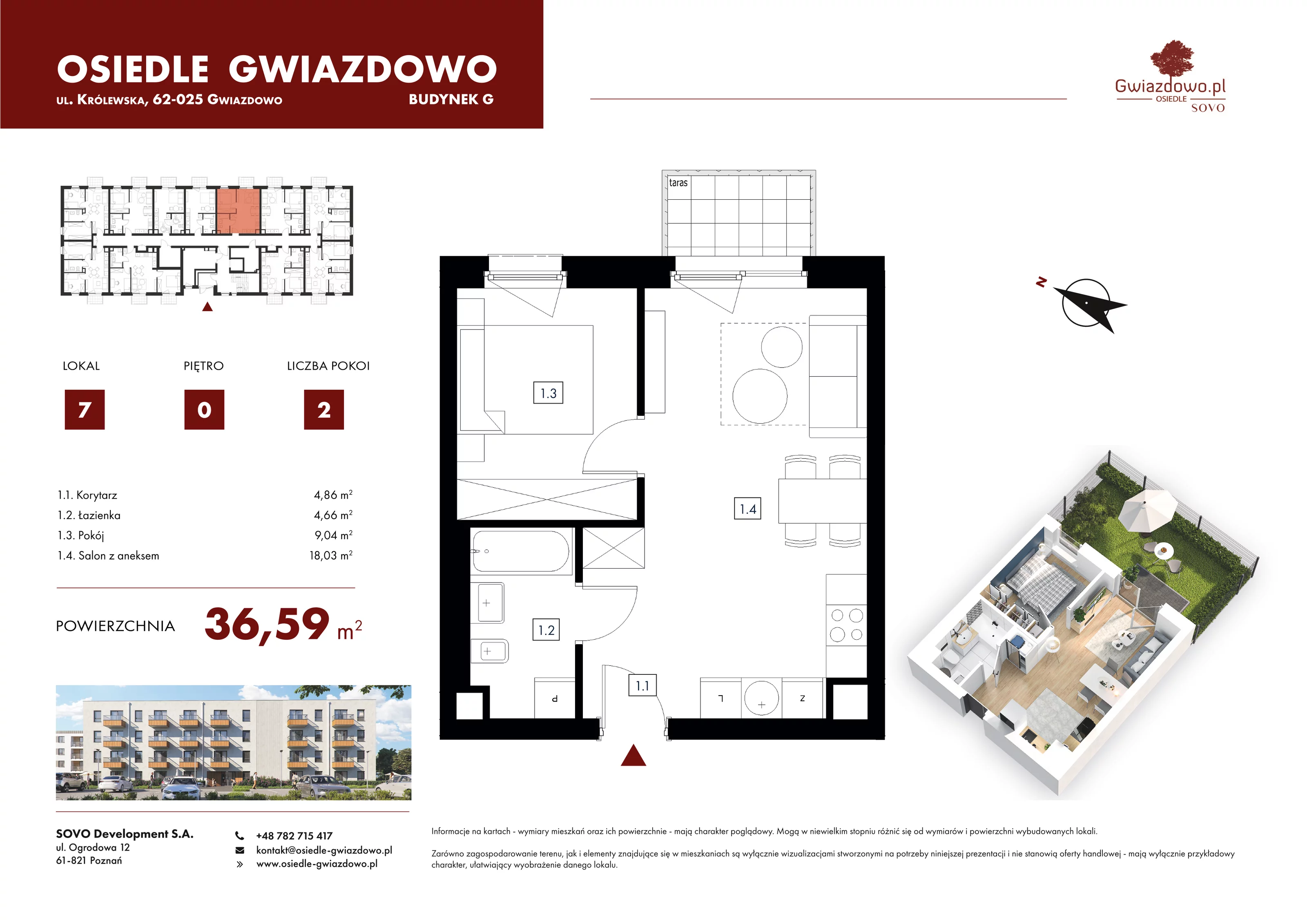 2 pokoje, mieszkanie 36,59 m², parter, oferta nr G7, Osiedle Gwiazdowo, Gwiazdowo, ul. Mikołaja Kopernika