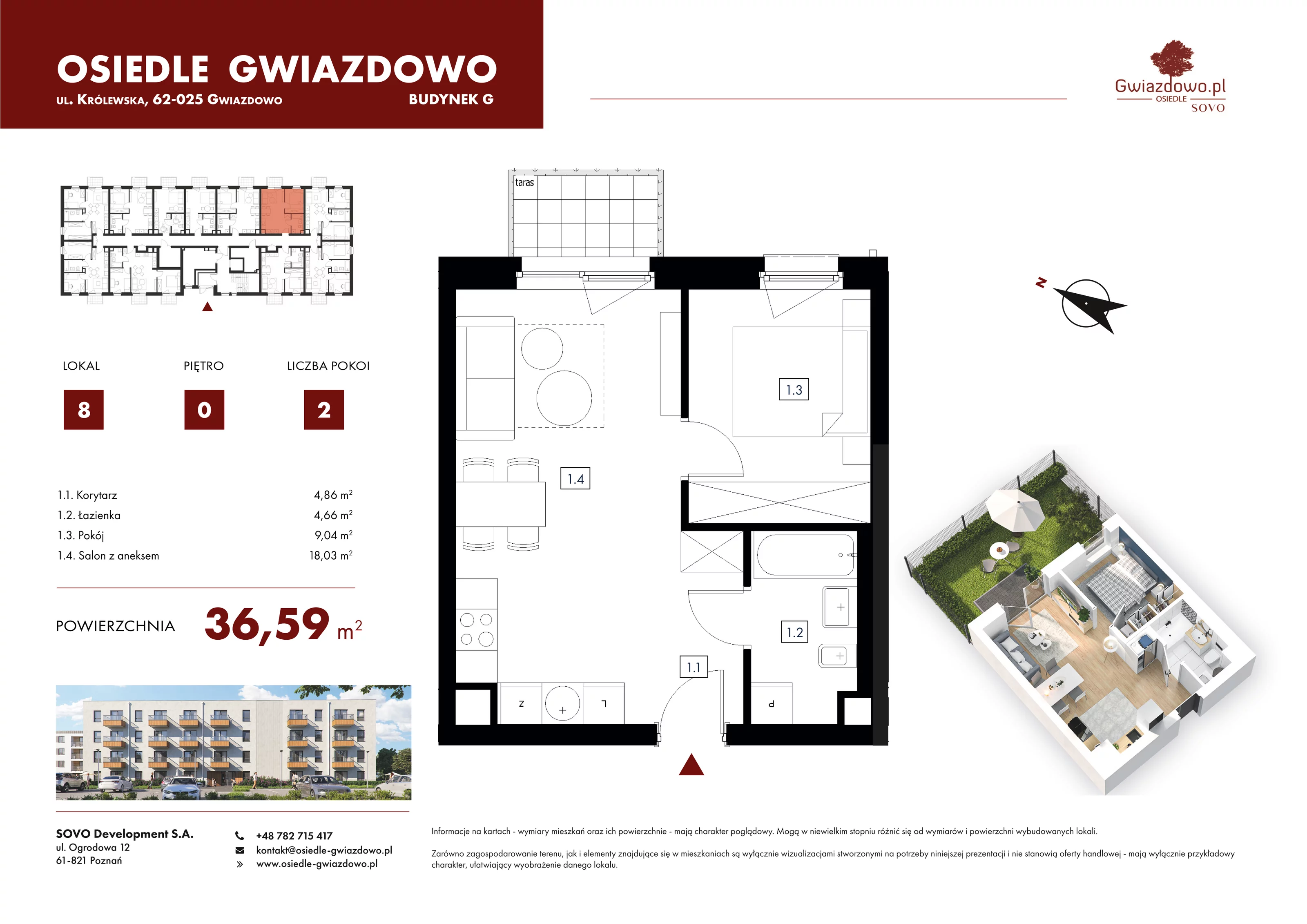 2 pokoje, mieszkanie 36,59 m², parter, oferta nr G8, Osiedle Gwiazdowo, Gwiazdowo, ul. Mikołaja Kopernika