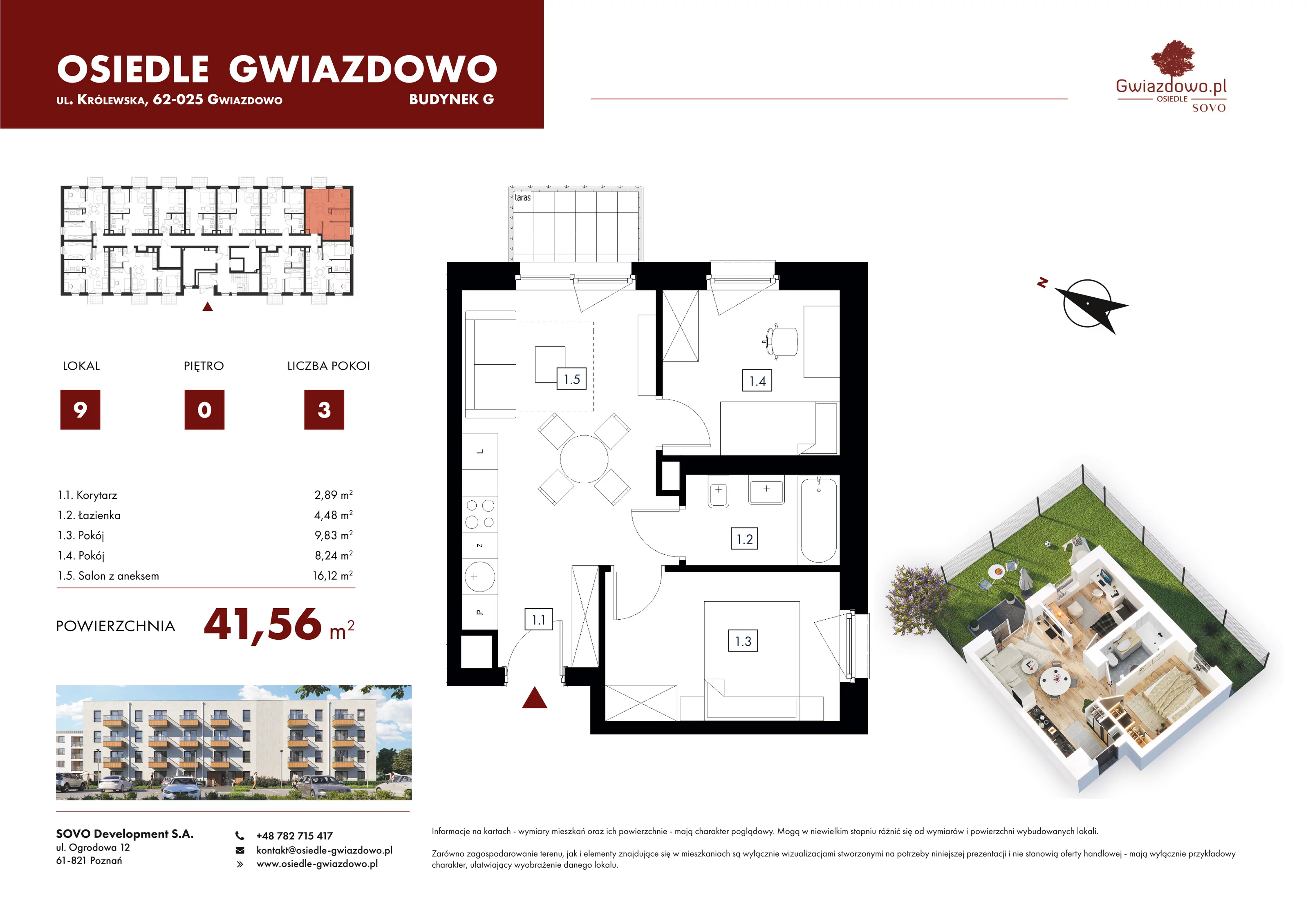 3 pokoje, mieszkanie 41,56 m², parter, oferta nr G9, Osiedle Gwiazdowo, Gwiazdowo, ul. Mikołaja Kopernika